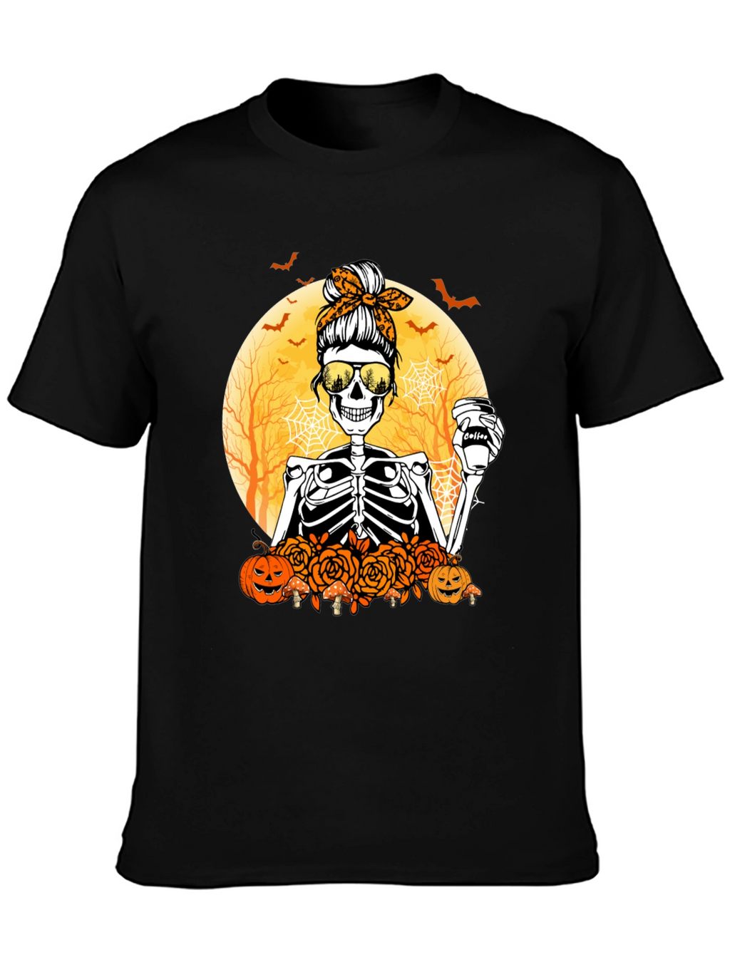 Skeleton Messy Bun Halloween T-Shirt