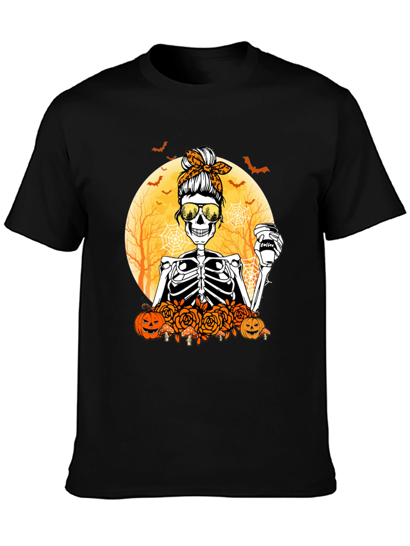 Skeleton Messy Bun Halloween T-Shirt