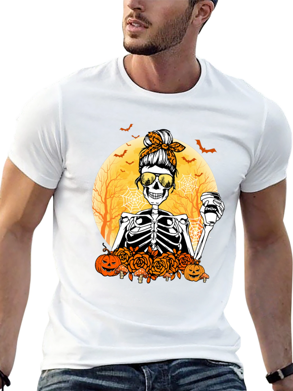Skeleton Messy Bun Halloween T-Shirt