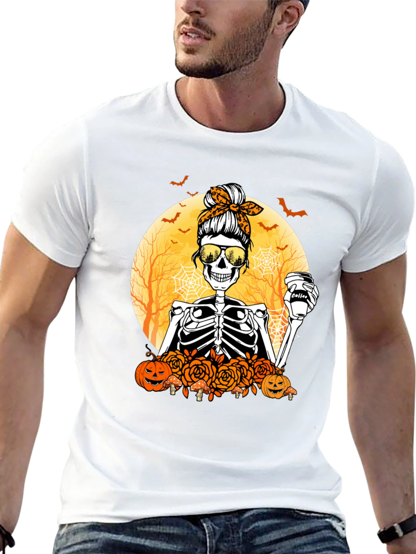 Skeleton Messy Bun Halloween T-Shirt
