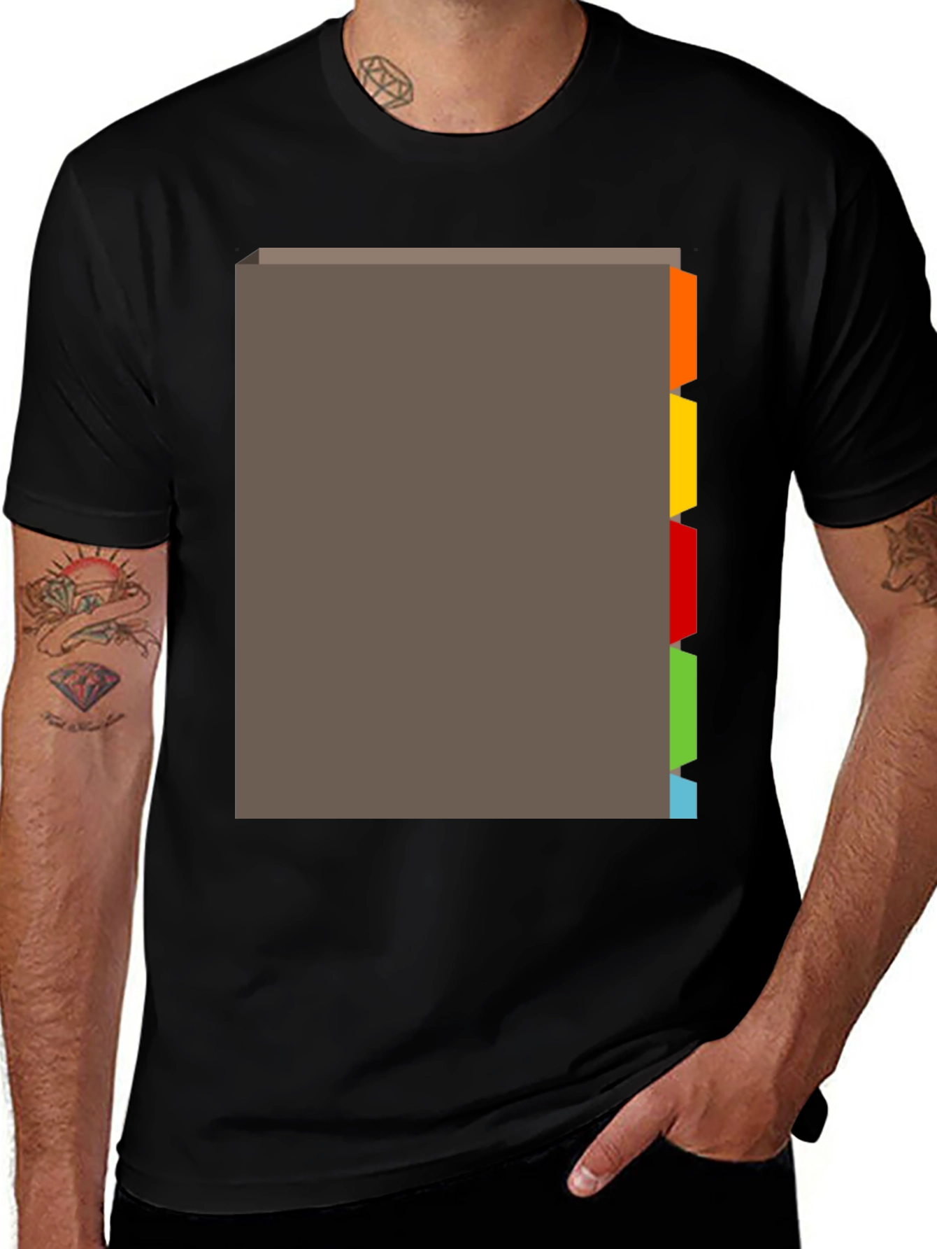 Black T-Shirt with Tabbed Book Design