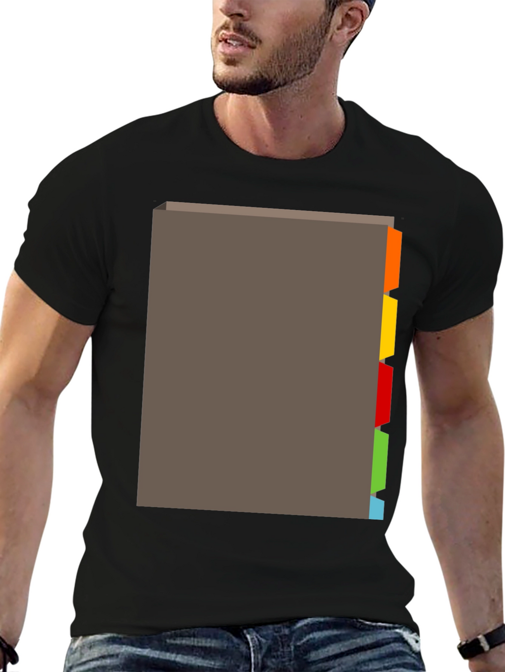 Black T-Shirt with Tabbed Book Design