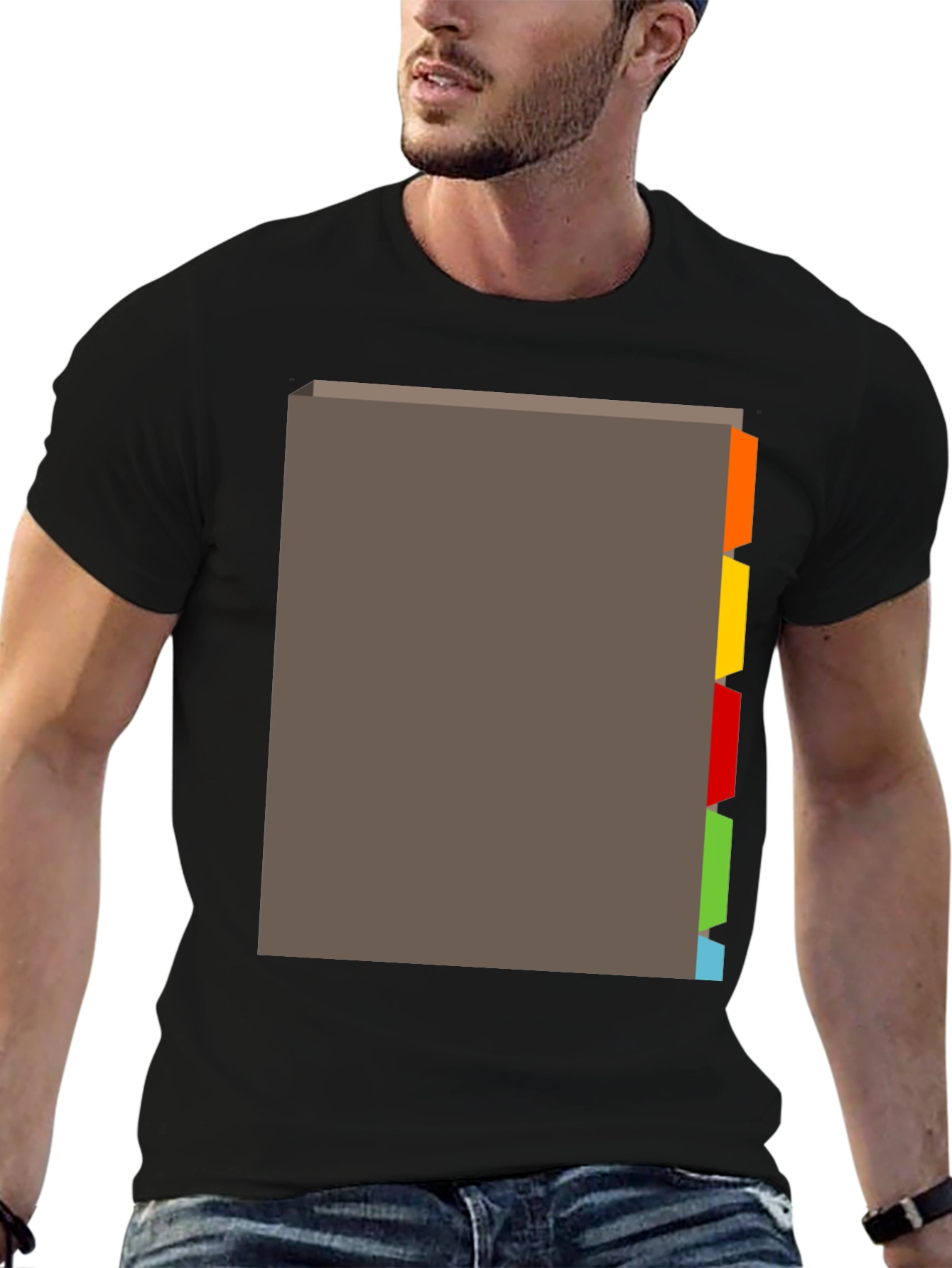 Black T-Shirt with Tabbed Book Design