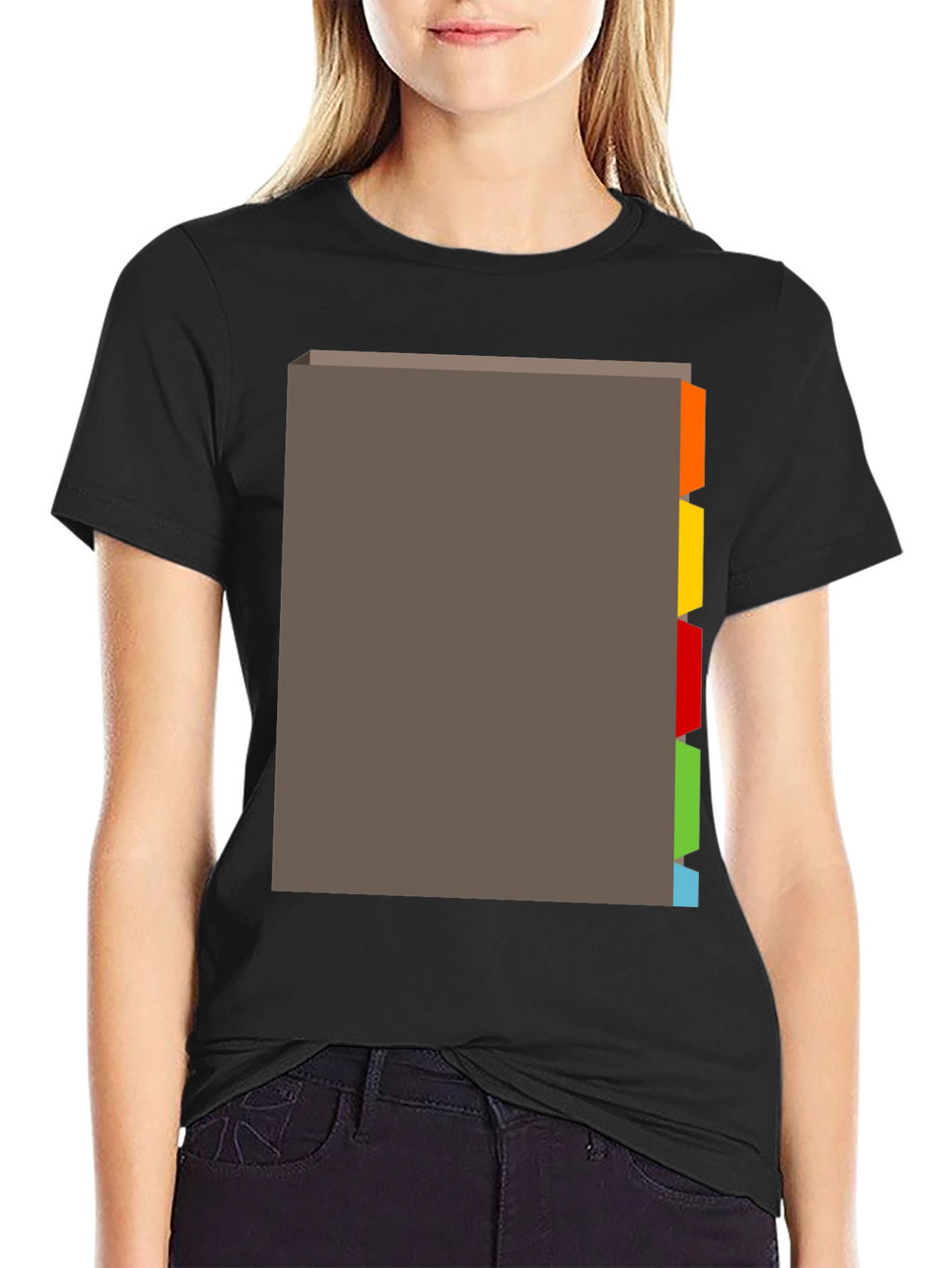 Black T-Shirt with Tabbed Book Design