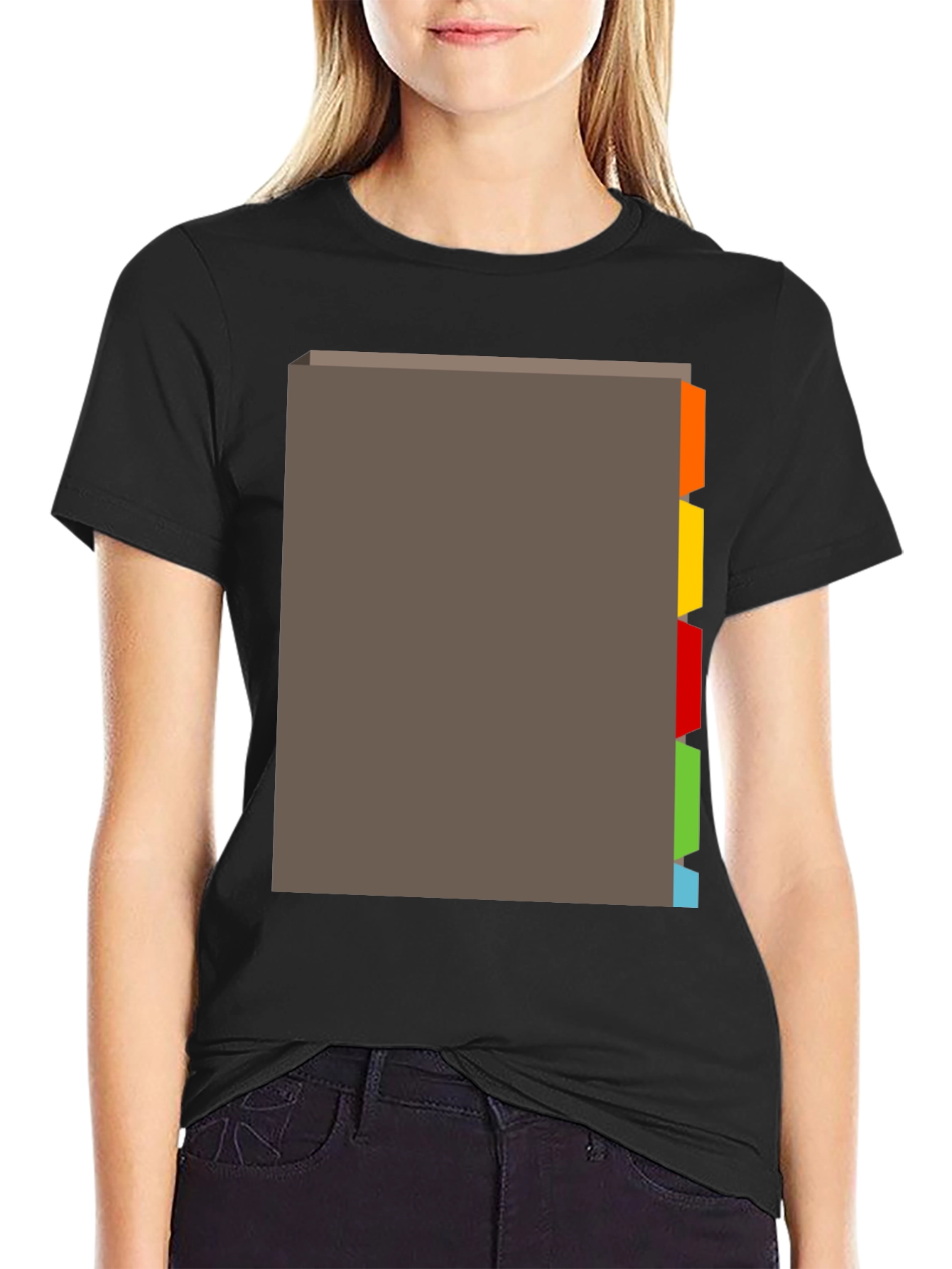Black T-Shirt with Tabbed Book Design