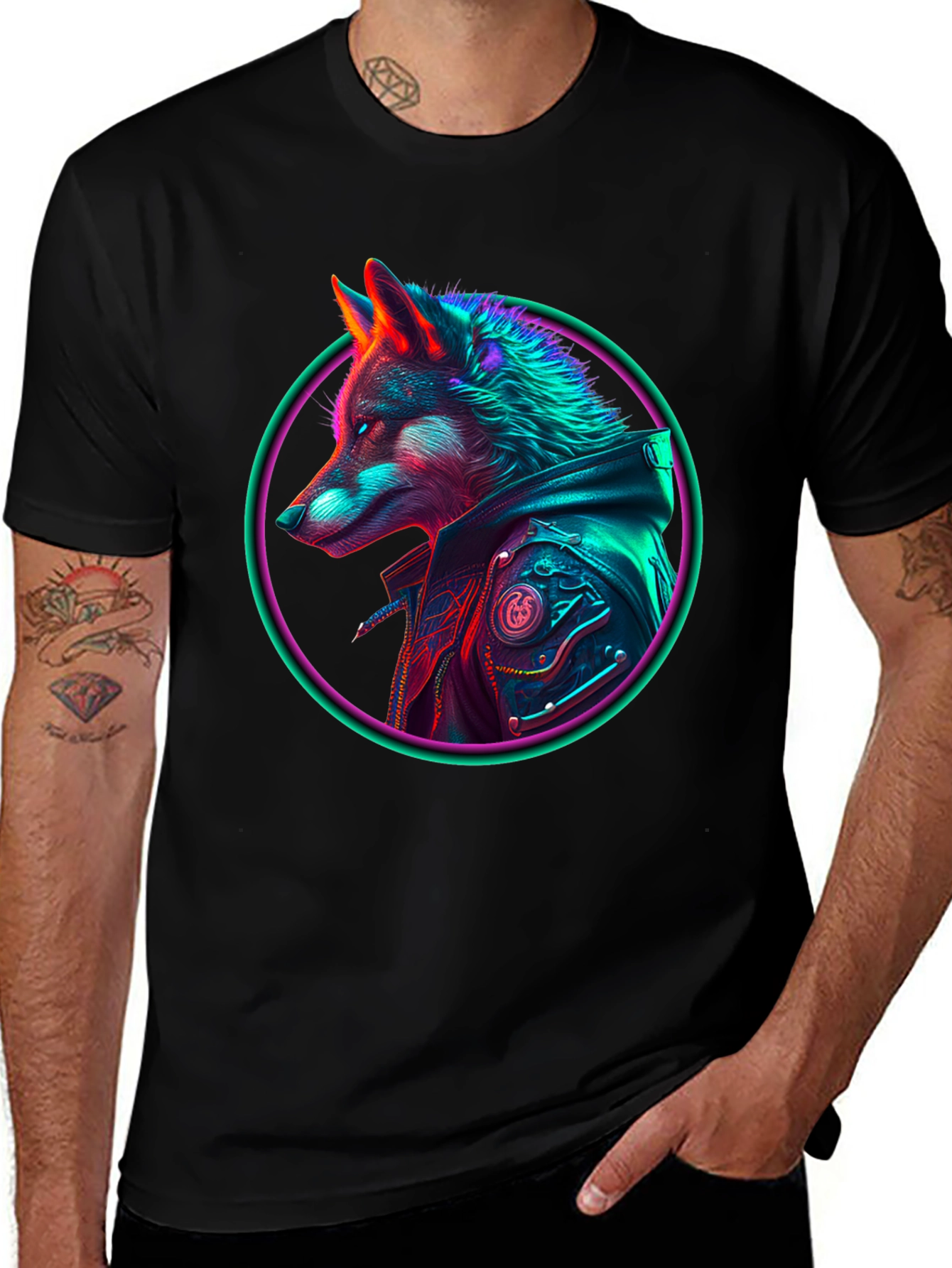 Neon Wolf Graphic T-Shirt - Streetwear Style