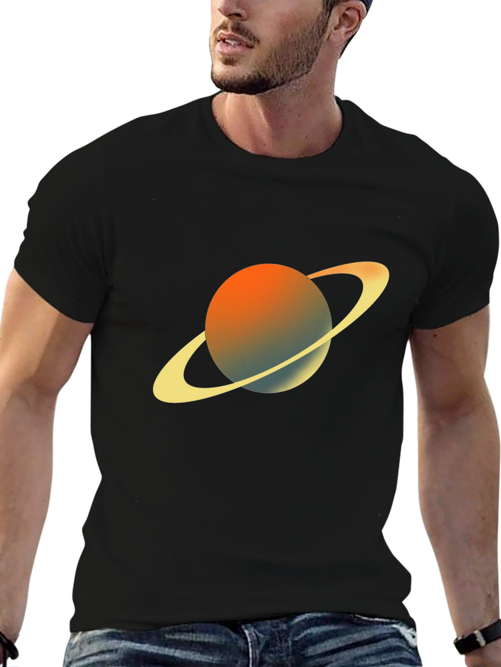 Saturn Graphic Tee - Black Crew Neck T-Shirt
