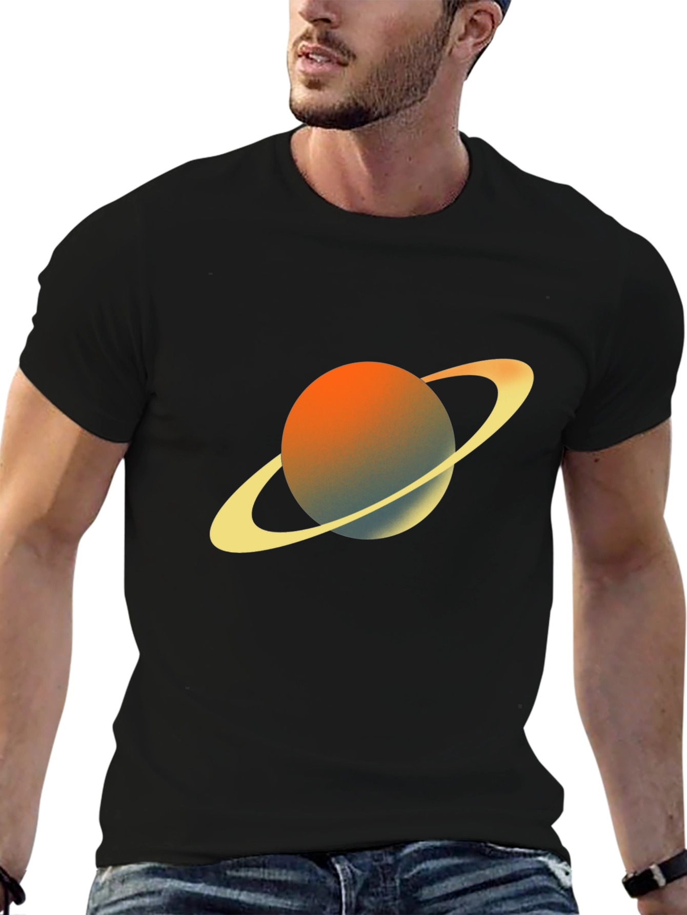 Saturn Graphic Tee - Black Crew Neck T-Shirt