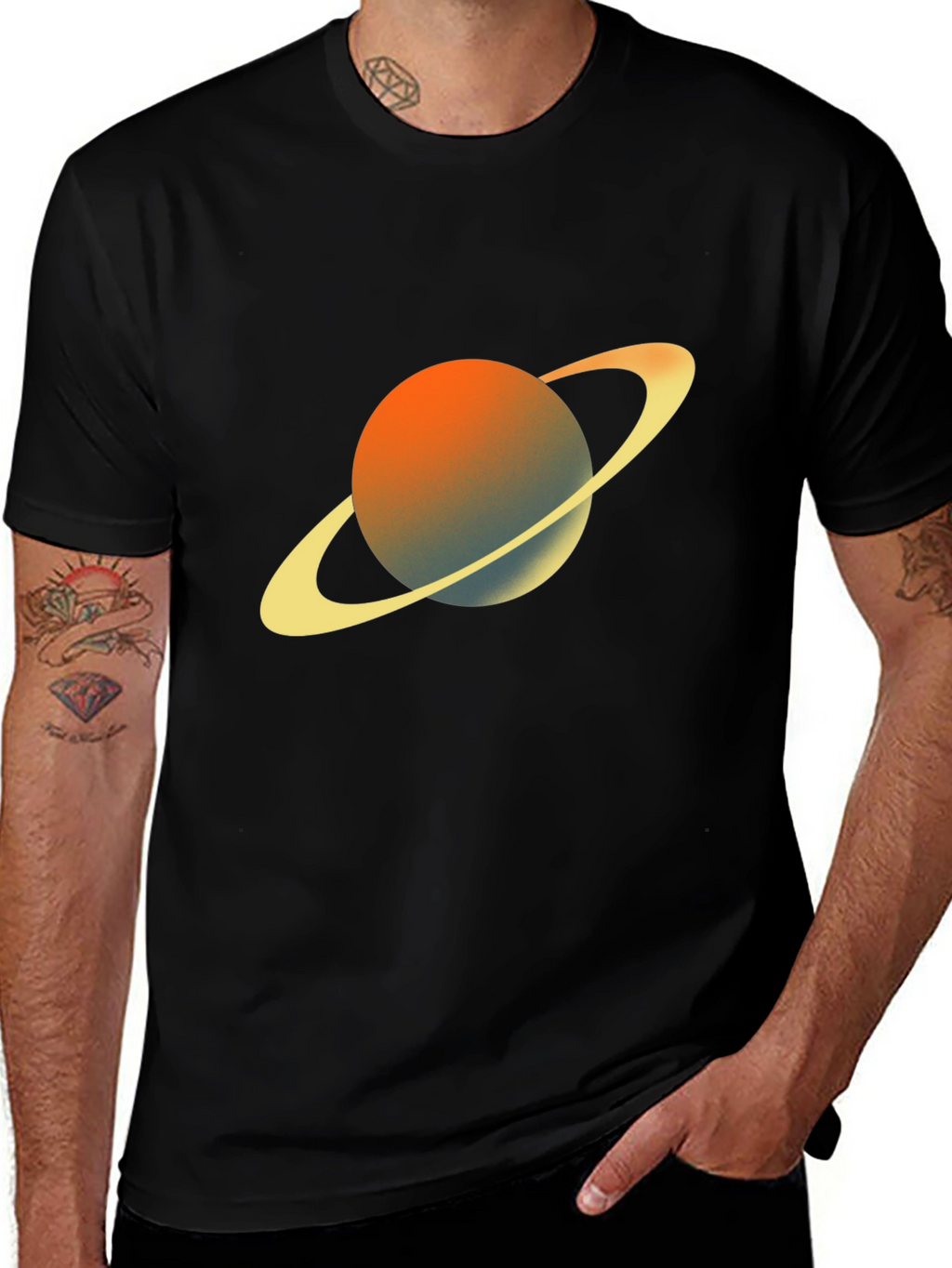 Saturn Graphic Tee - Black Crew Neck T-Shirt