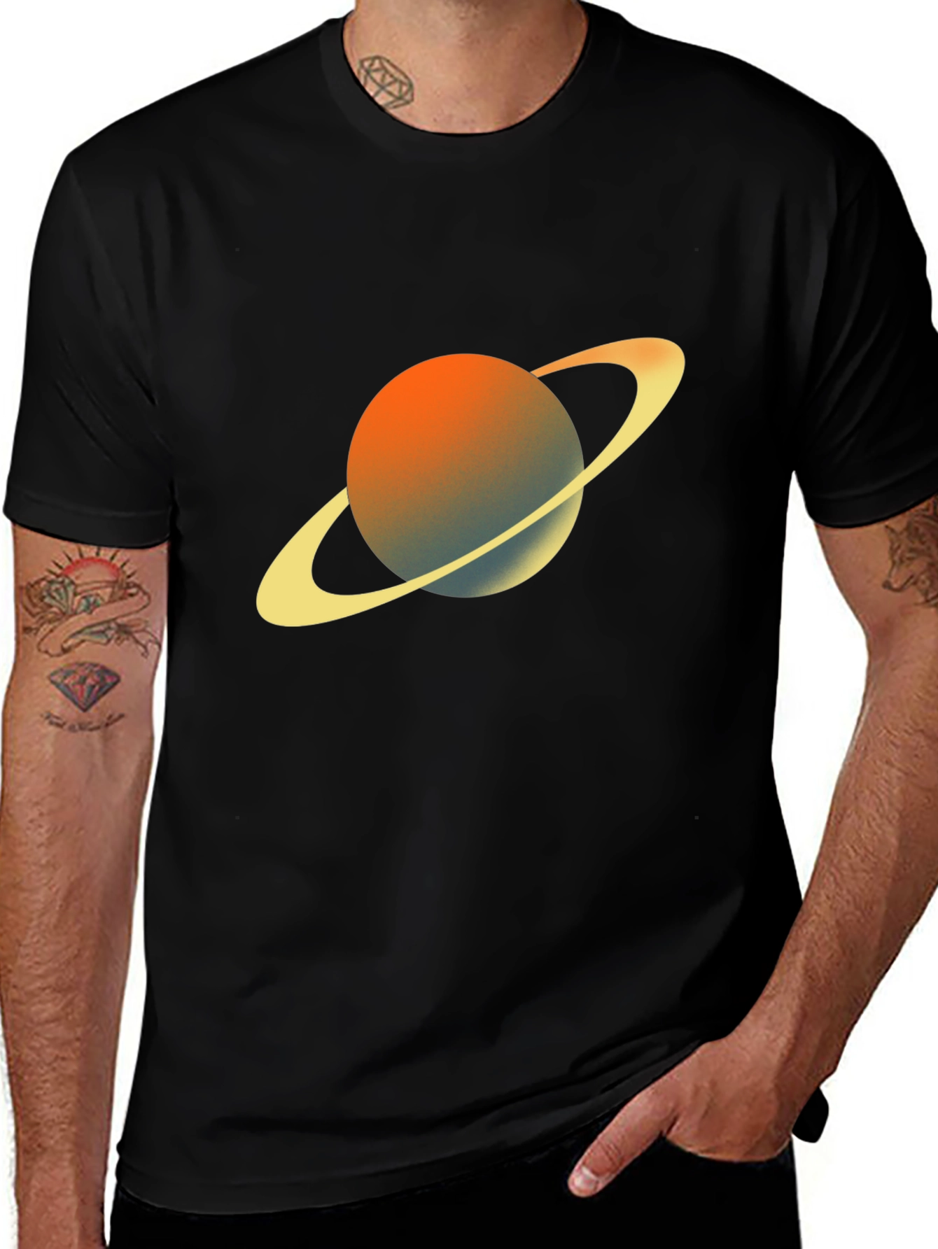 Saturn Graphic Tee - Black Crew Neck T-Shirt