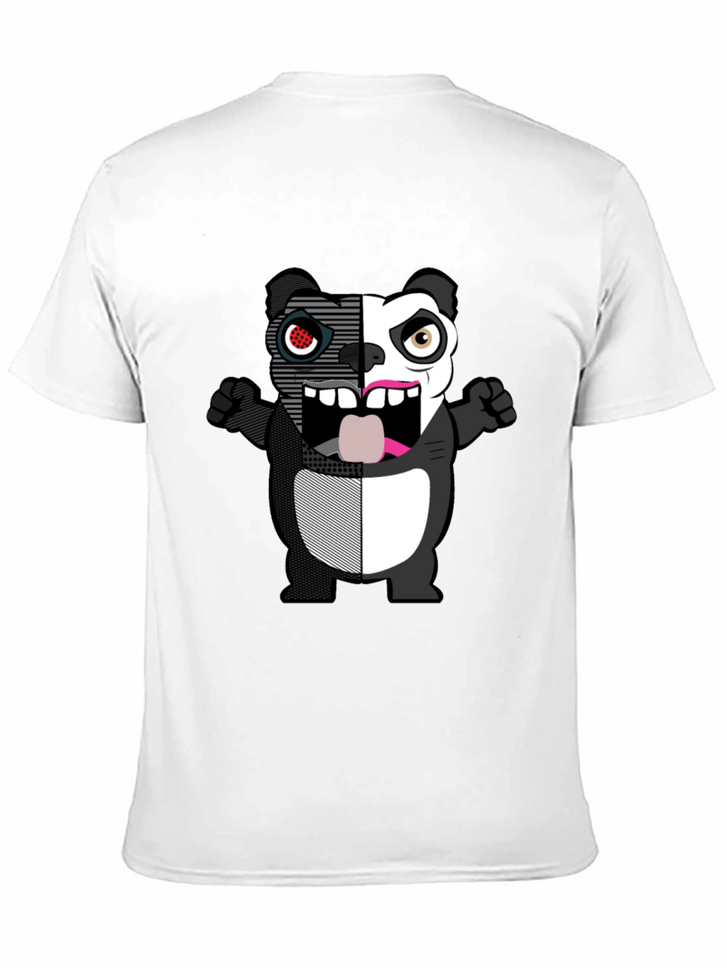 Split-Face Cartoon Panda Black T-Shirt