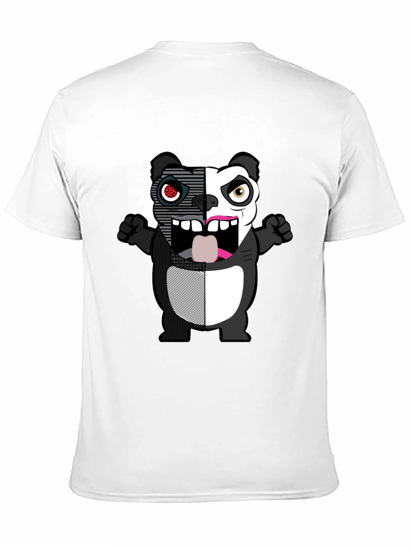 Split-Face Cartoon Panda Black T-Shirt