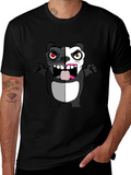 Split-Face Cartoon Panda Black T-Shirt