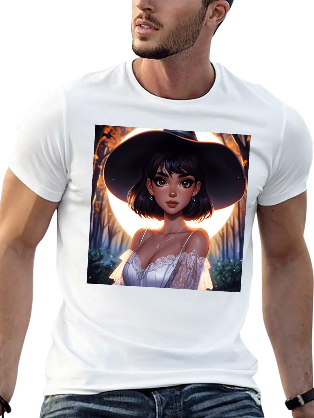 Witch Woman Graphic Print Black T-Shirt