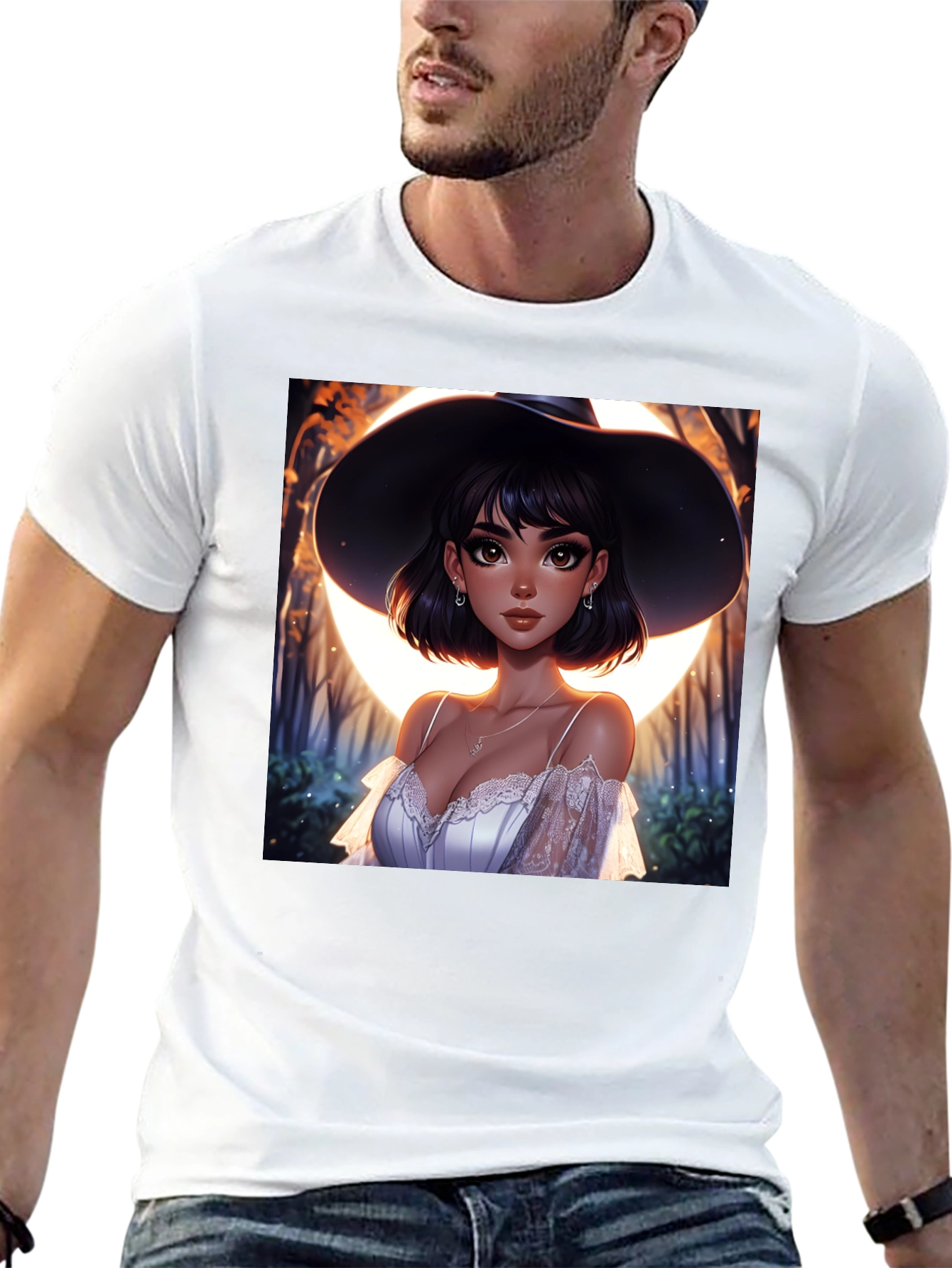 Witch Woman Graphic Print Black T-Shirt