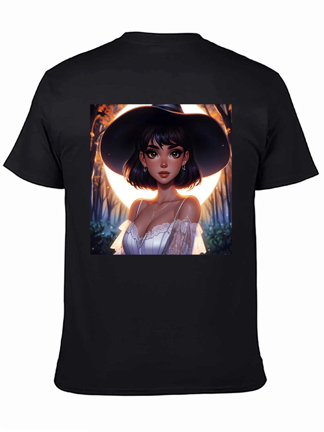 Witch Woman Graphic Print Black T-Shirt