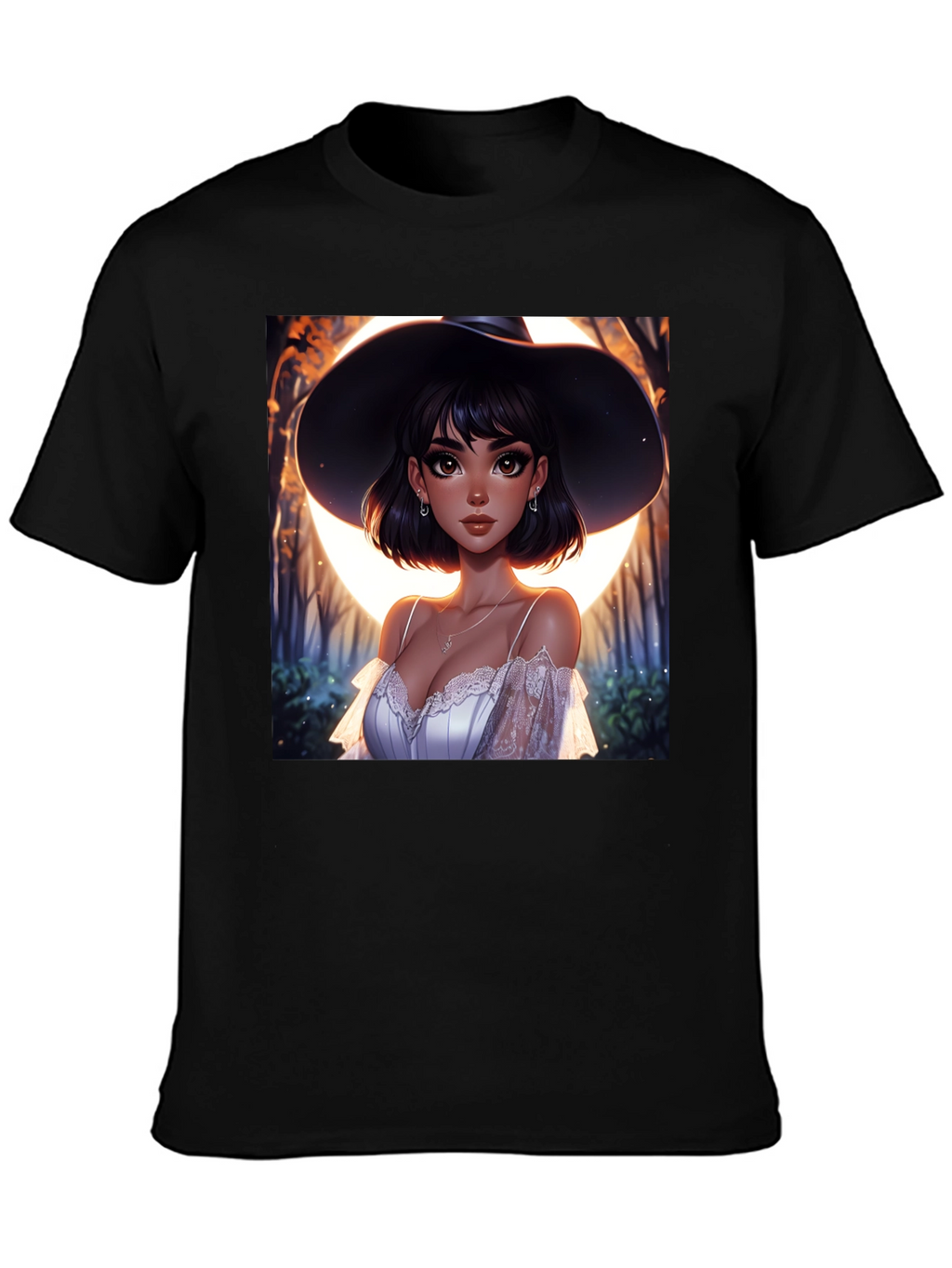 Witch Woman Graphic Print Black T-Shirt