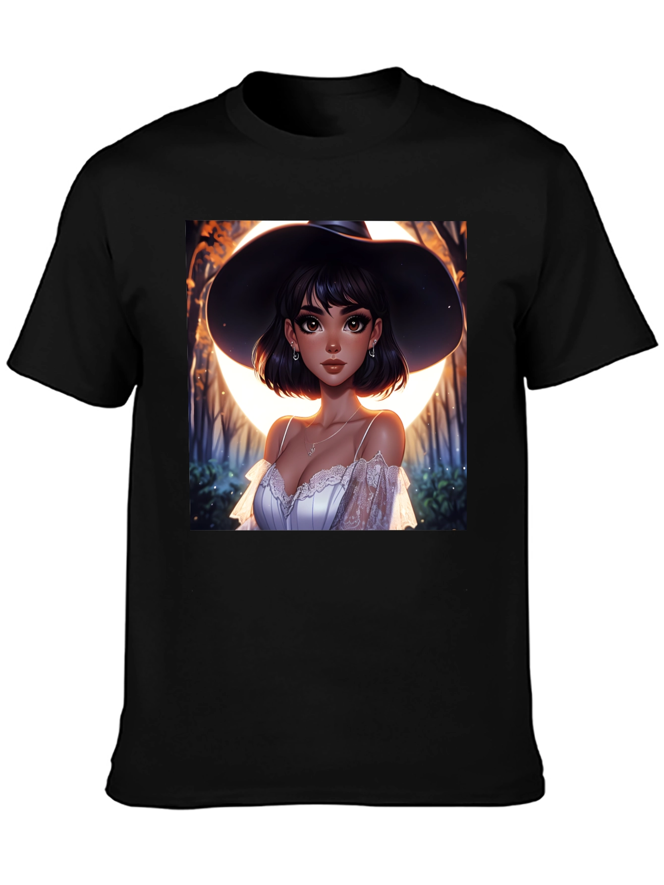 Witch Woman Graphic Print Black T-Shirt