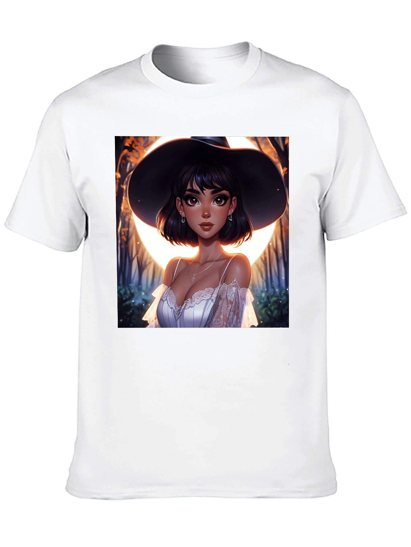 Witch Woman Graphic Print Black T-Shirt