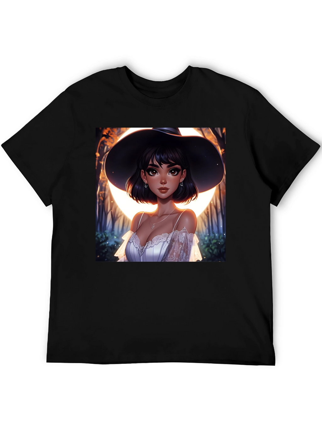 Witch Woman Graphic Print Black T-Shirt