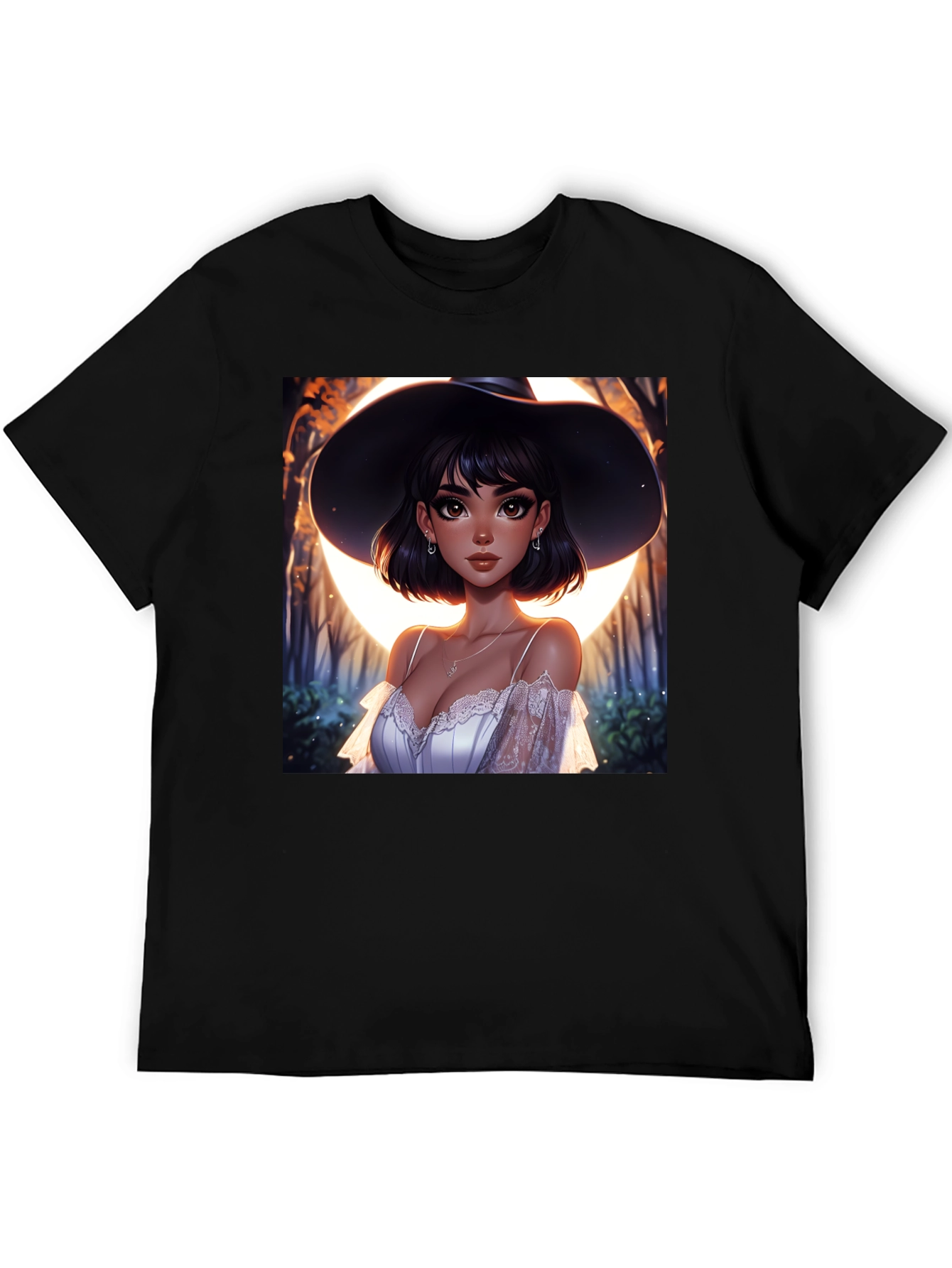 Witch Woman Graphic Print Black T-Shirt