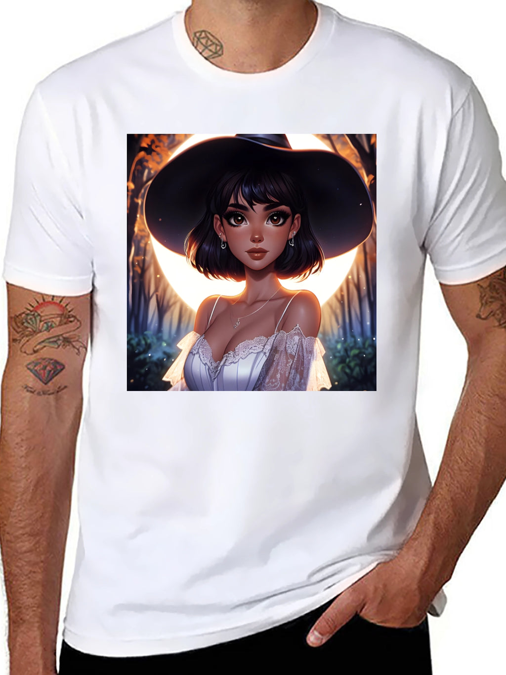 Witch Woman Graphic Print Black T-Shirt