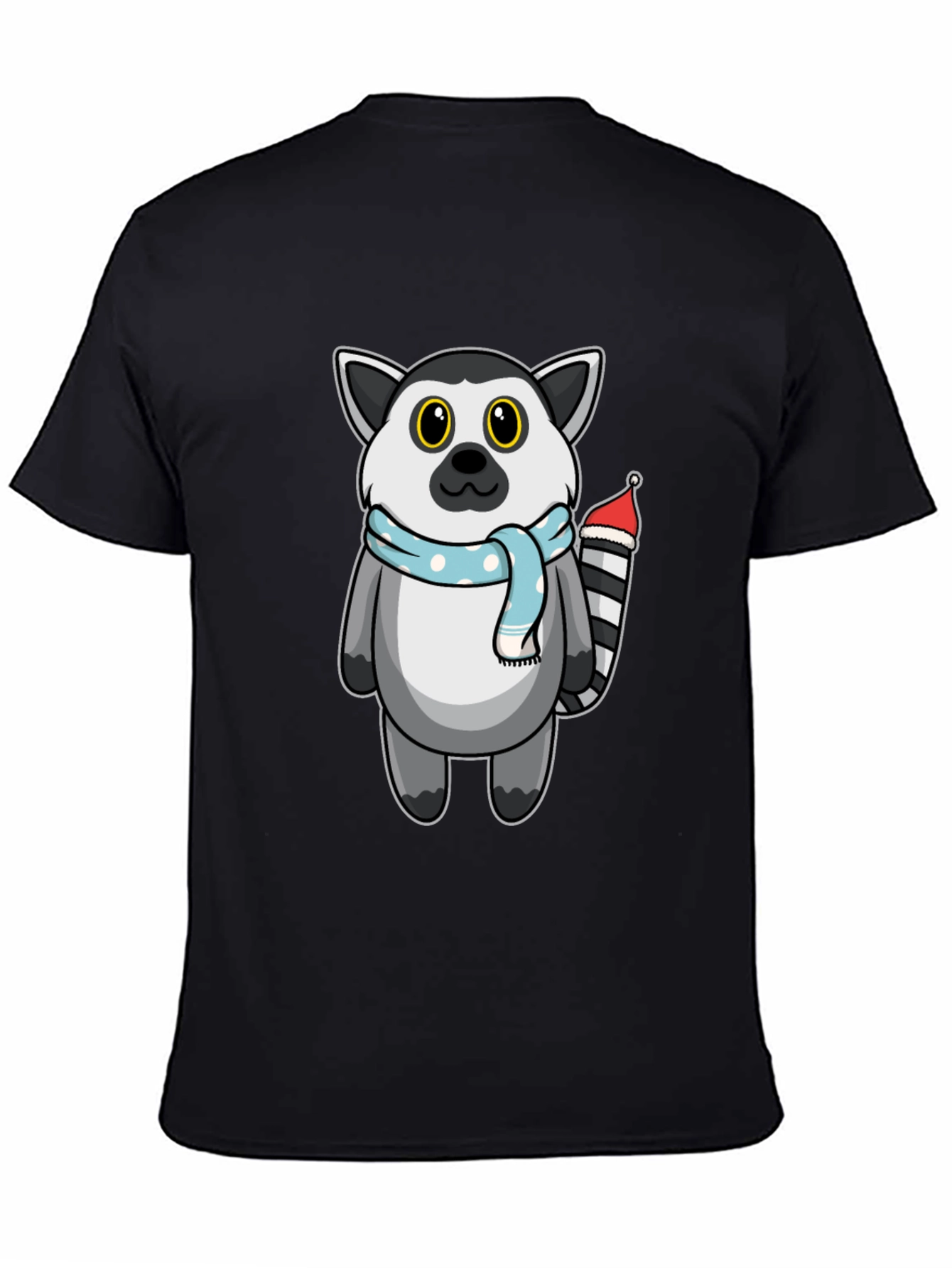 Cute Lemur Cartoon Graphic Tee - Unisex Black T-Shirt