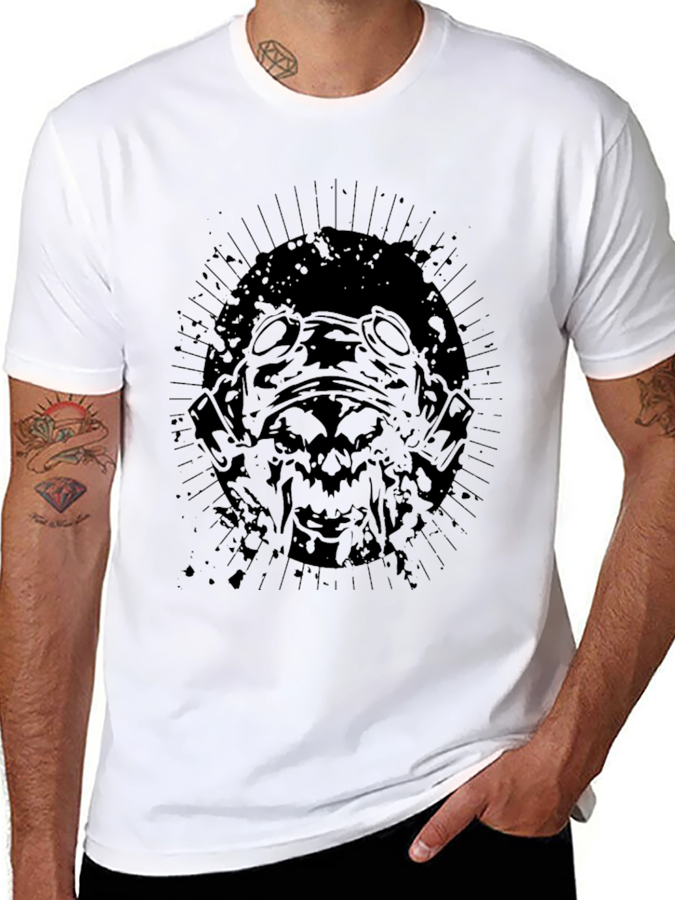 Mens Black Graphic Tee - Gas Mask Design
