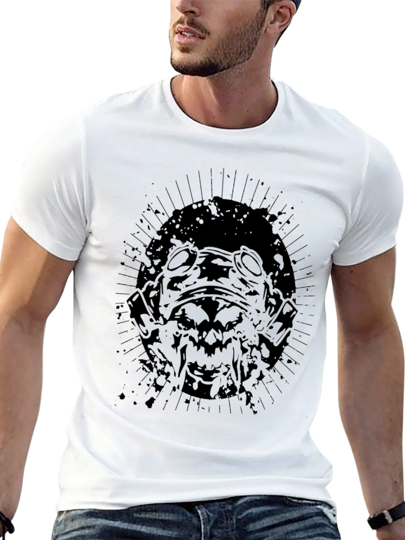 Mens Black Graphic Tee - Gas Mask Design