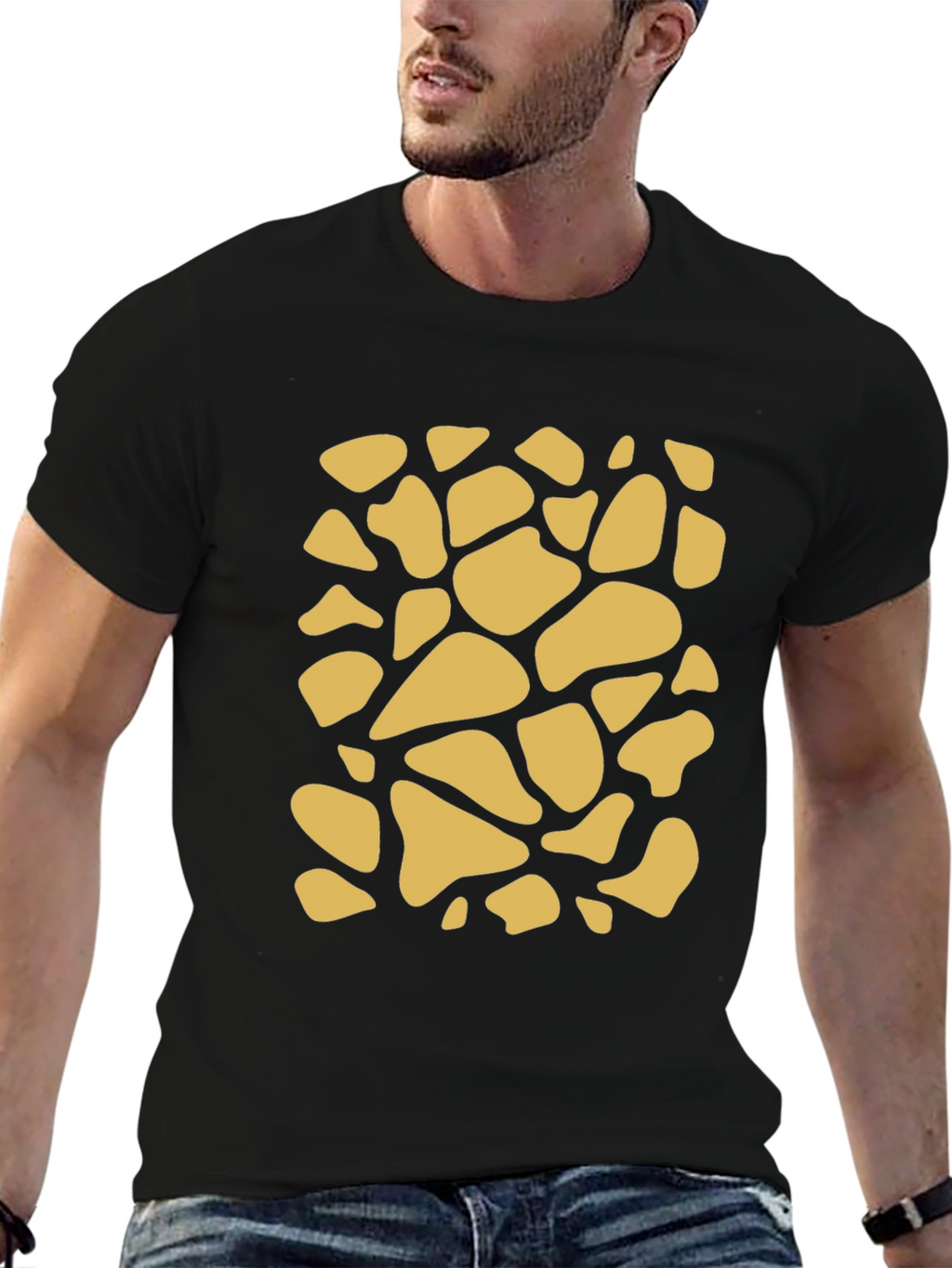 Unique Giraffe Print Black T-Shirt