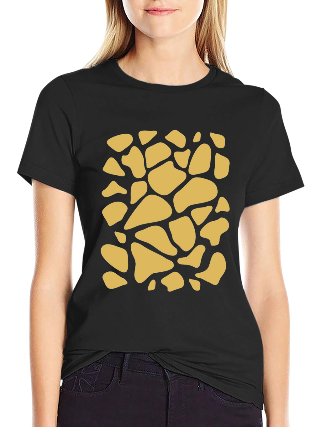 Unique Giraffe Print Black T-Shirt