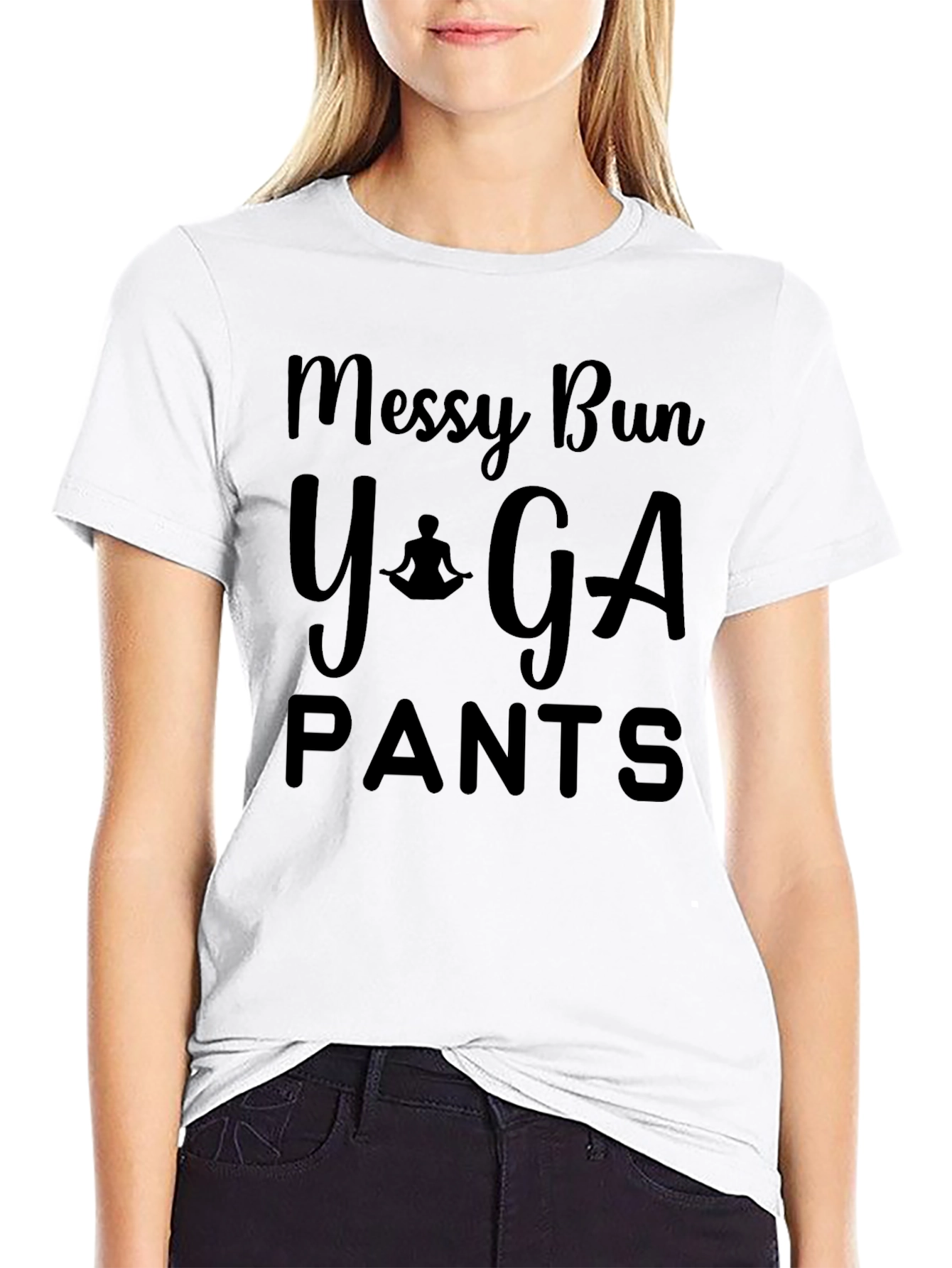 Messy Bun Yoga Pants T-Shirt - Relaxed Comfort