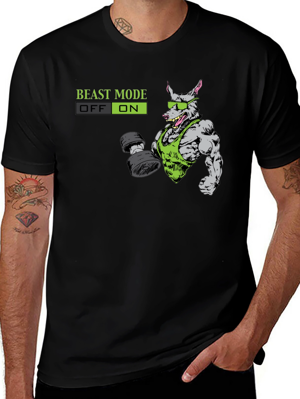 Beast Mode ON T-Shirt - Gym Rat Cartoon Design