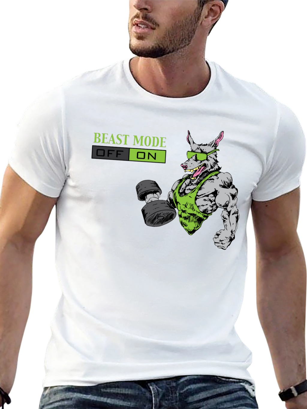 Beast Mode ON T-Shirt - Gym Rat Cartoon Design