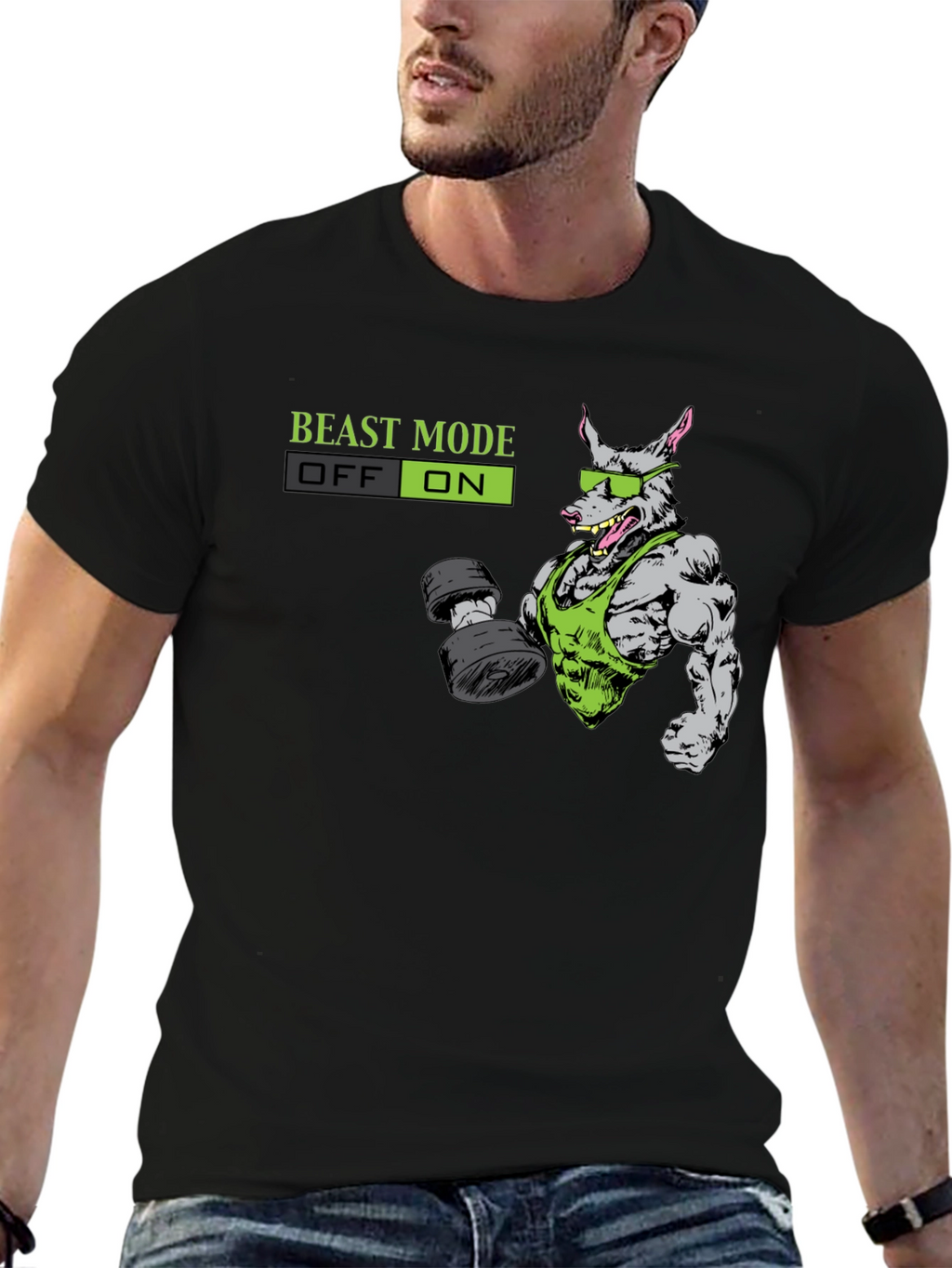 Beast Mode ON T-Shirt - Gym Rat Cartoon Design