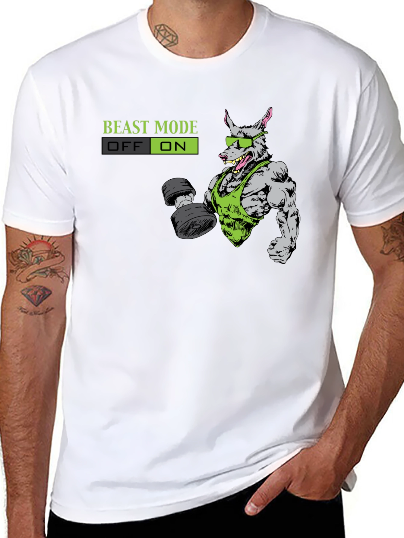 Beast Mode ON T-Shirt - Gym Rat Cartoon Design
