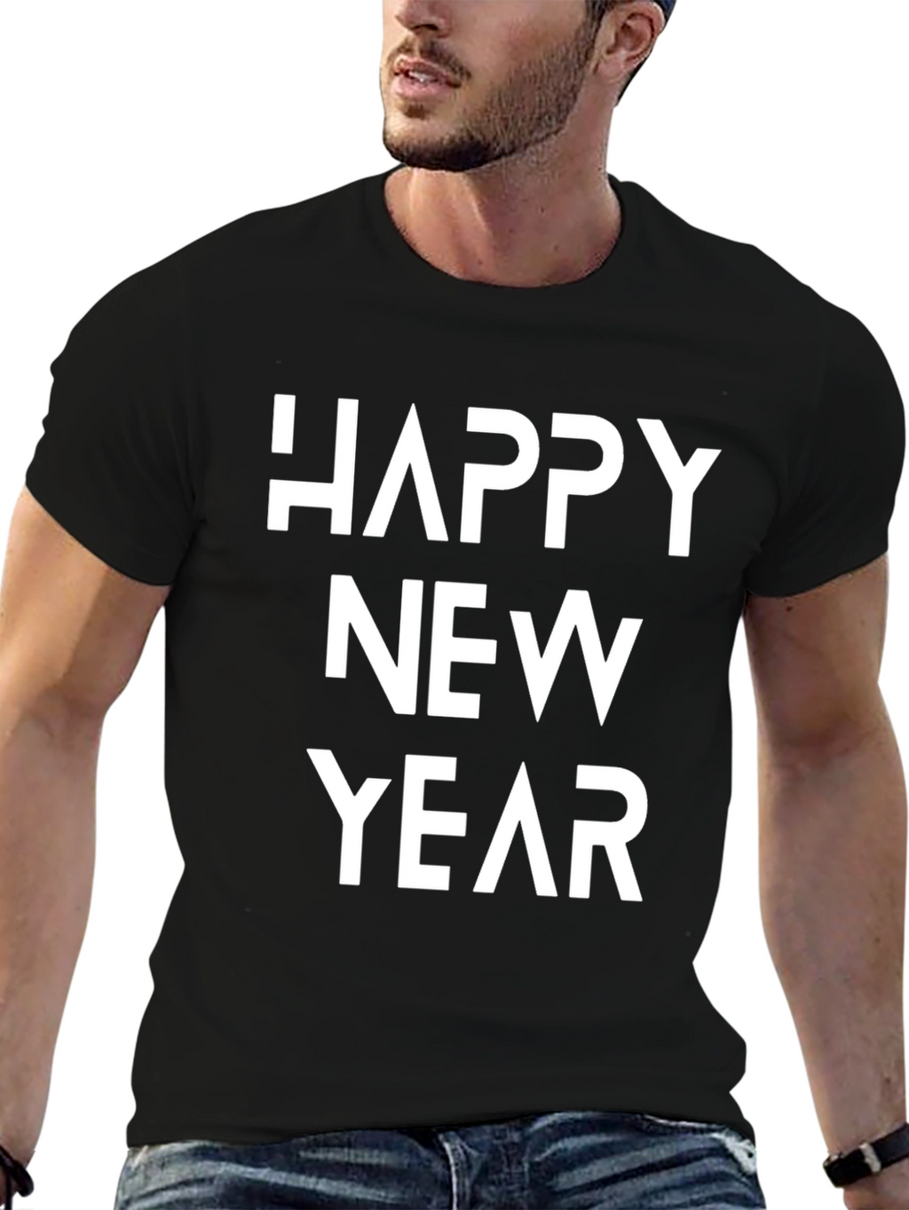 Happy New Year Black Graphic Tee Shirt