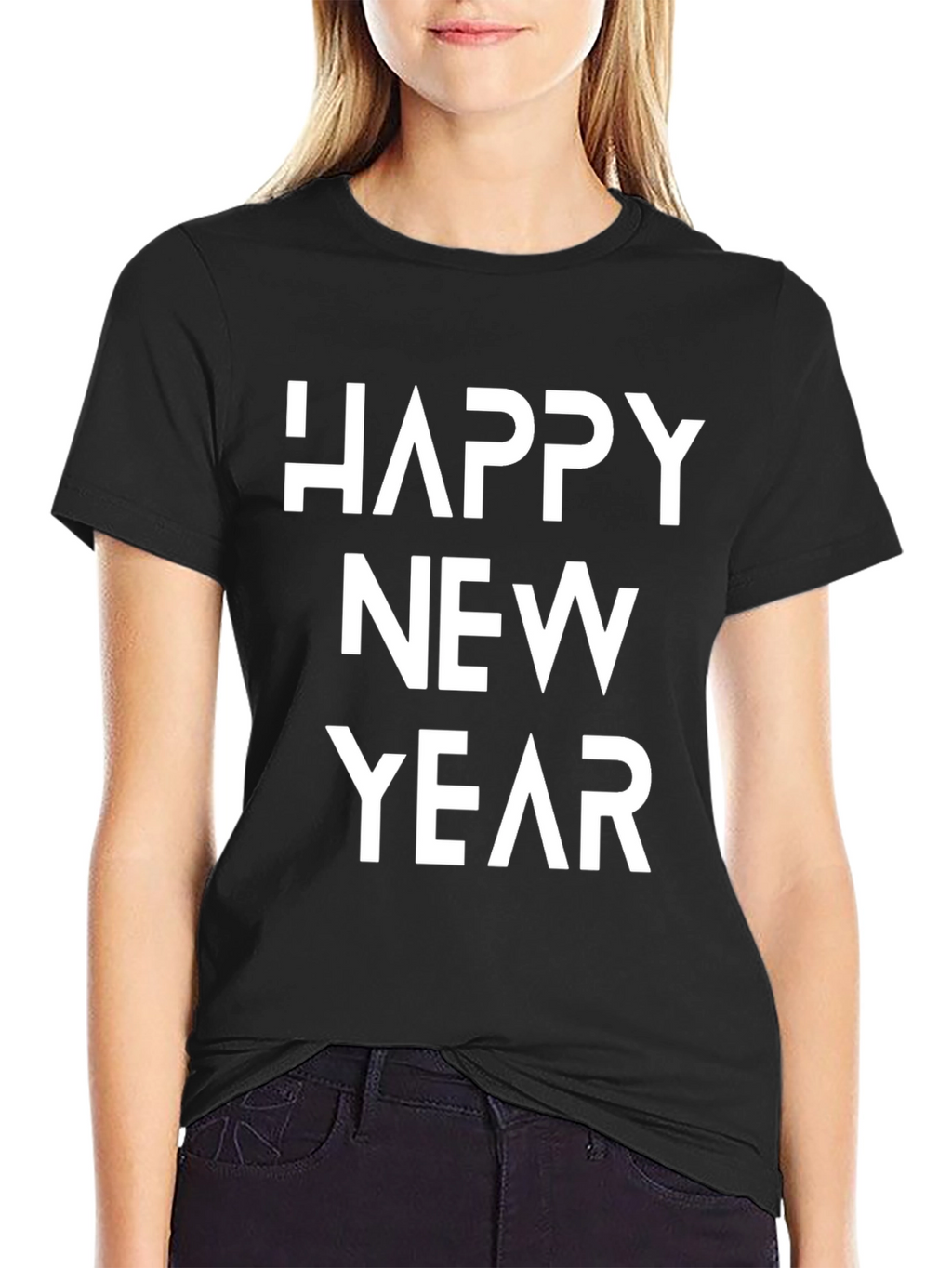Happy New Year Black Graphic Tee Shirt