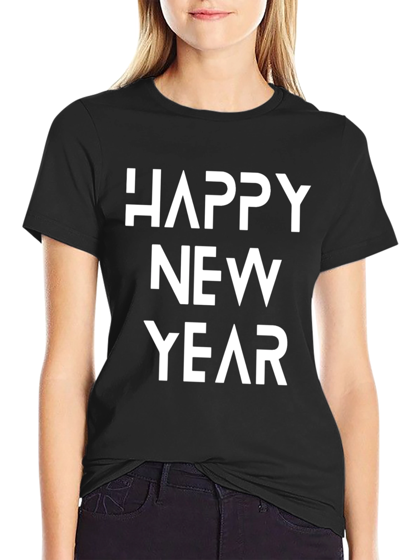 Happy New Year Black Graphic Tee Shirt