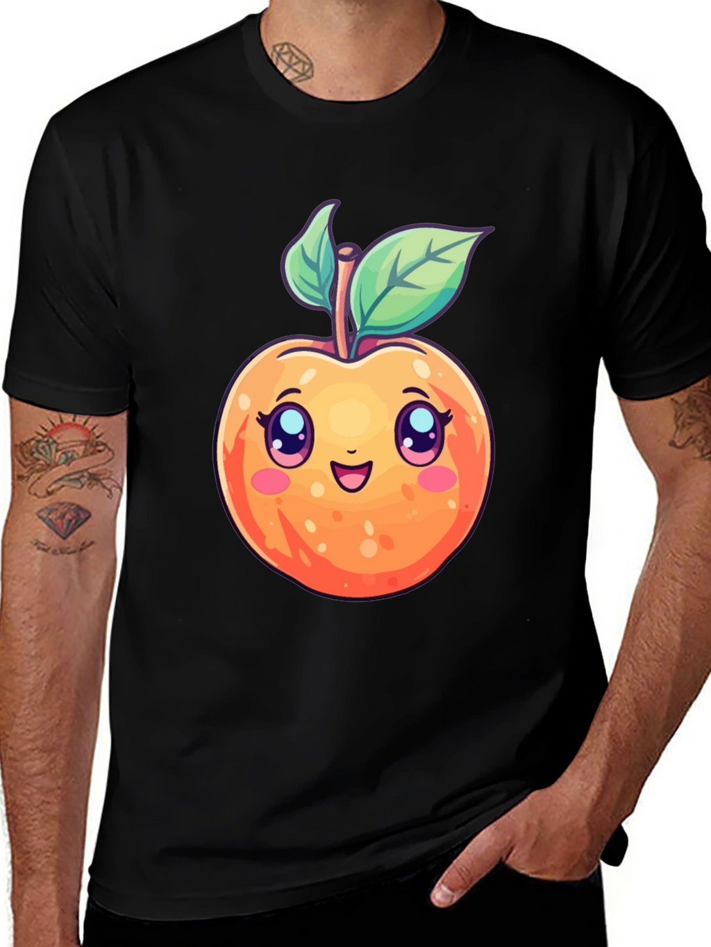 Cute Cartoon Peach Black T-Shirt