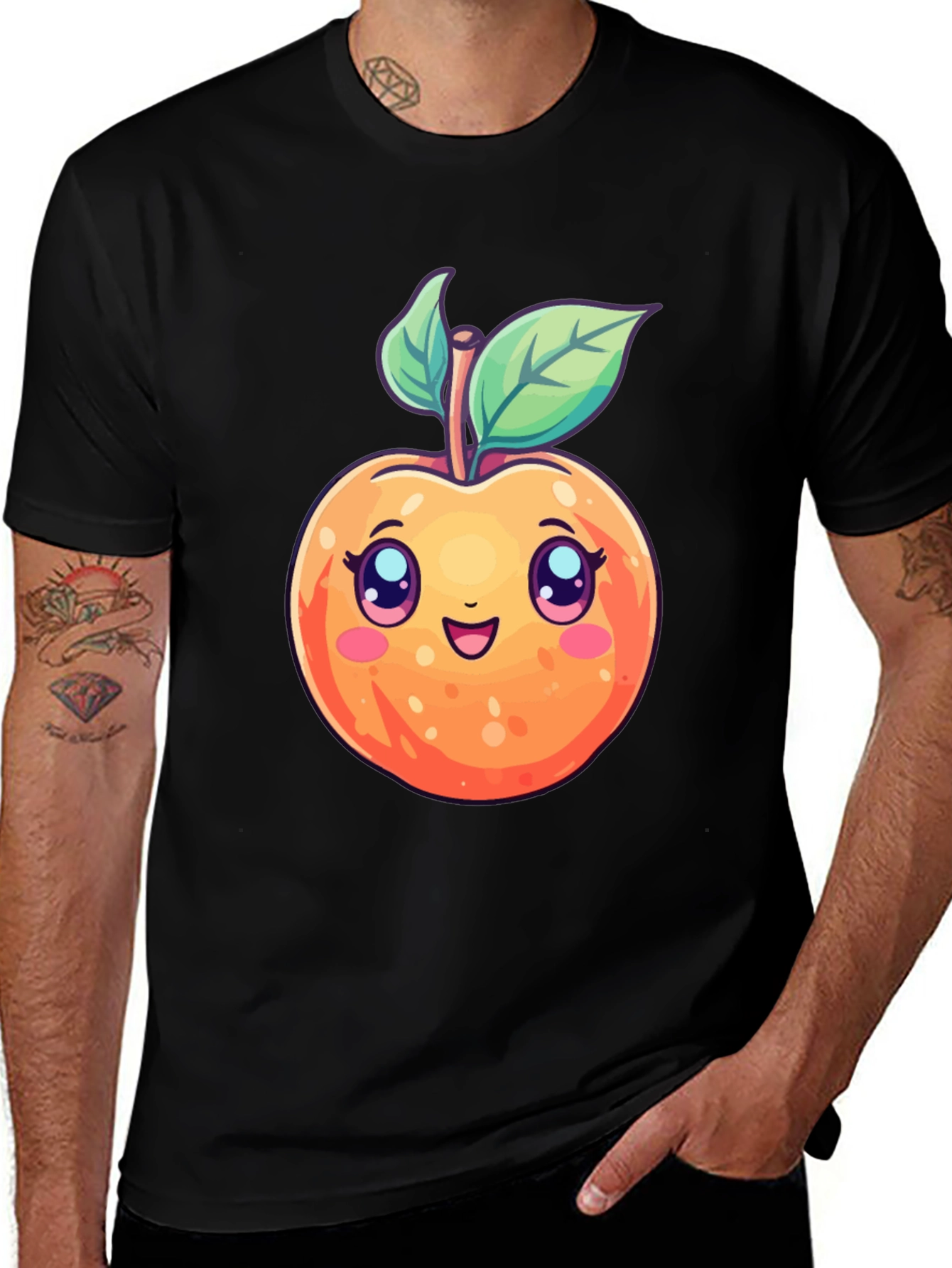 Cute Cartoon Peach Black T-Shirt
