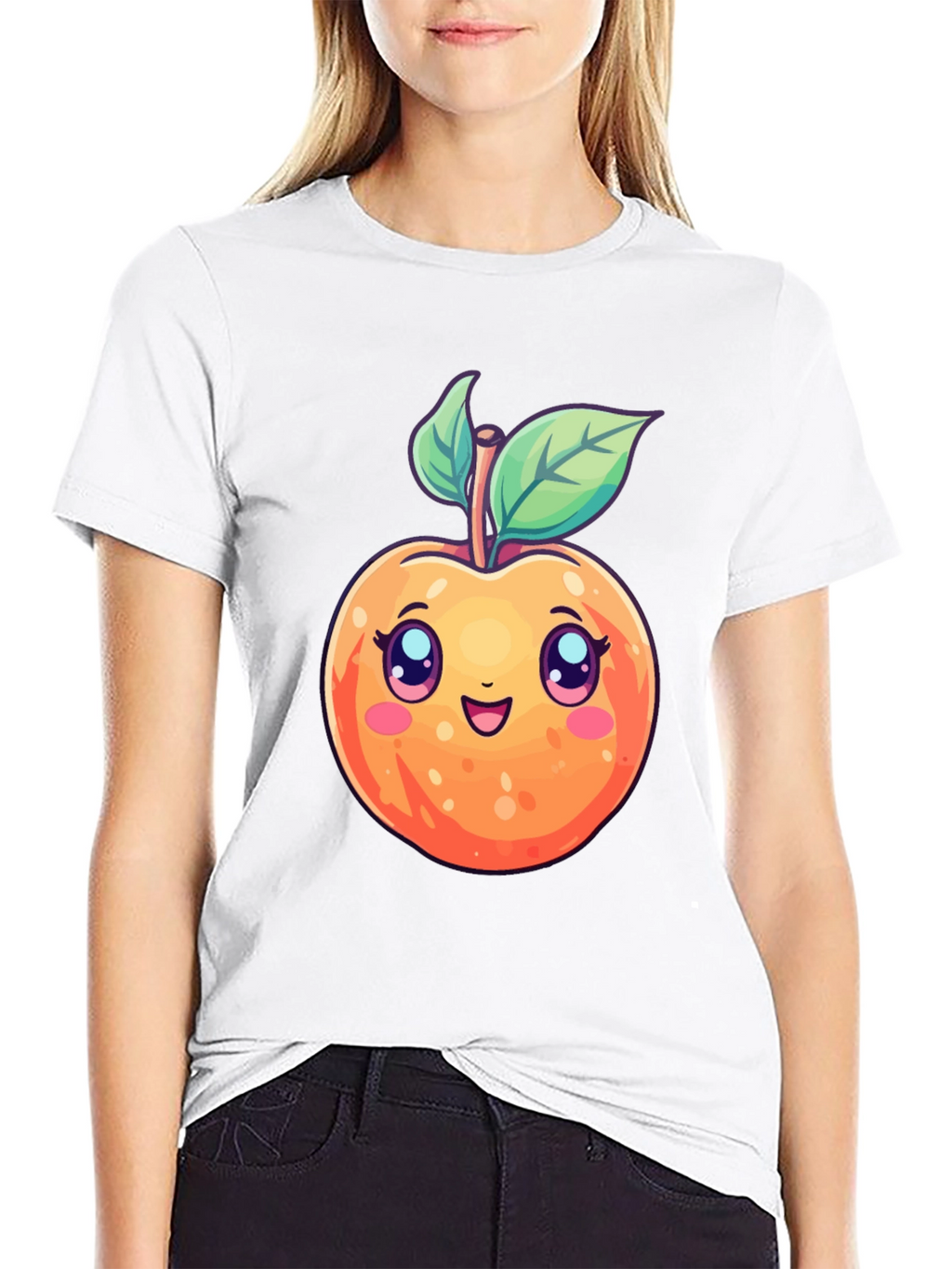 Cute Cartoon Peach Black T-Shirt