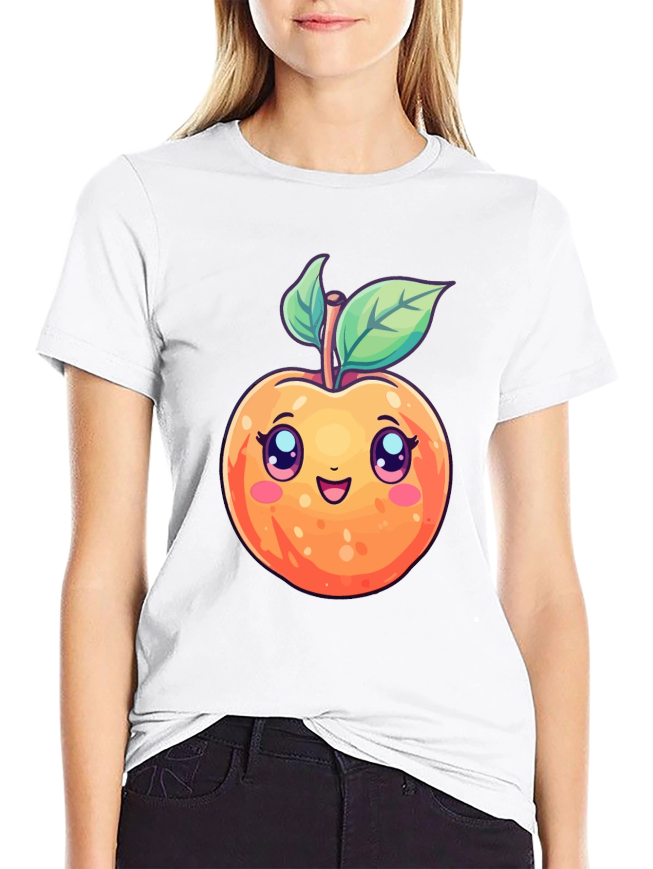 Cute Cartoon Peach Black T-Shirt
