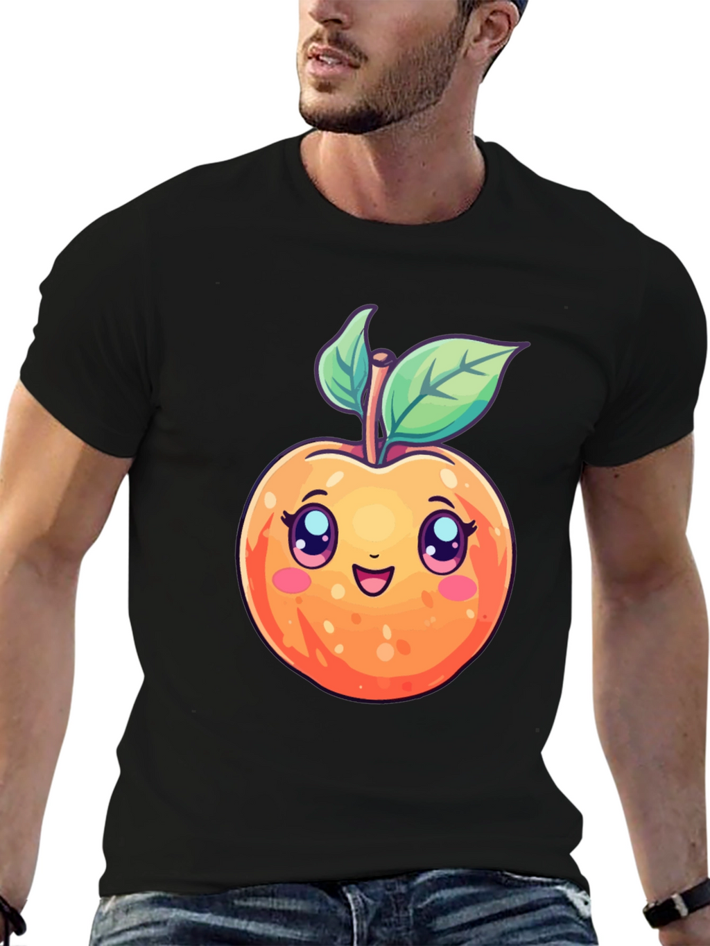 Cute Cartoon Peach Black T-Shirt
