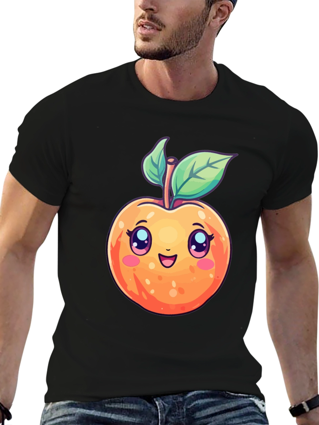 Cute Cartoon Peach Black T-Shirt