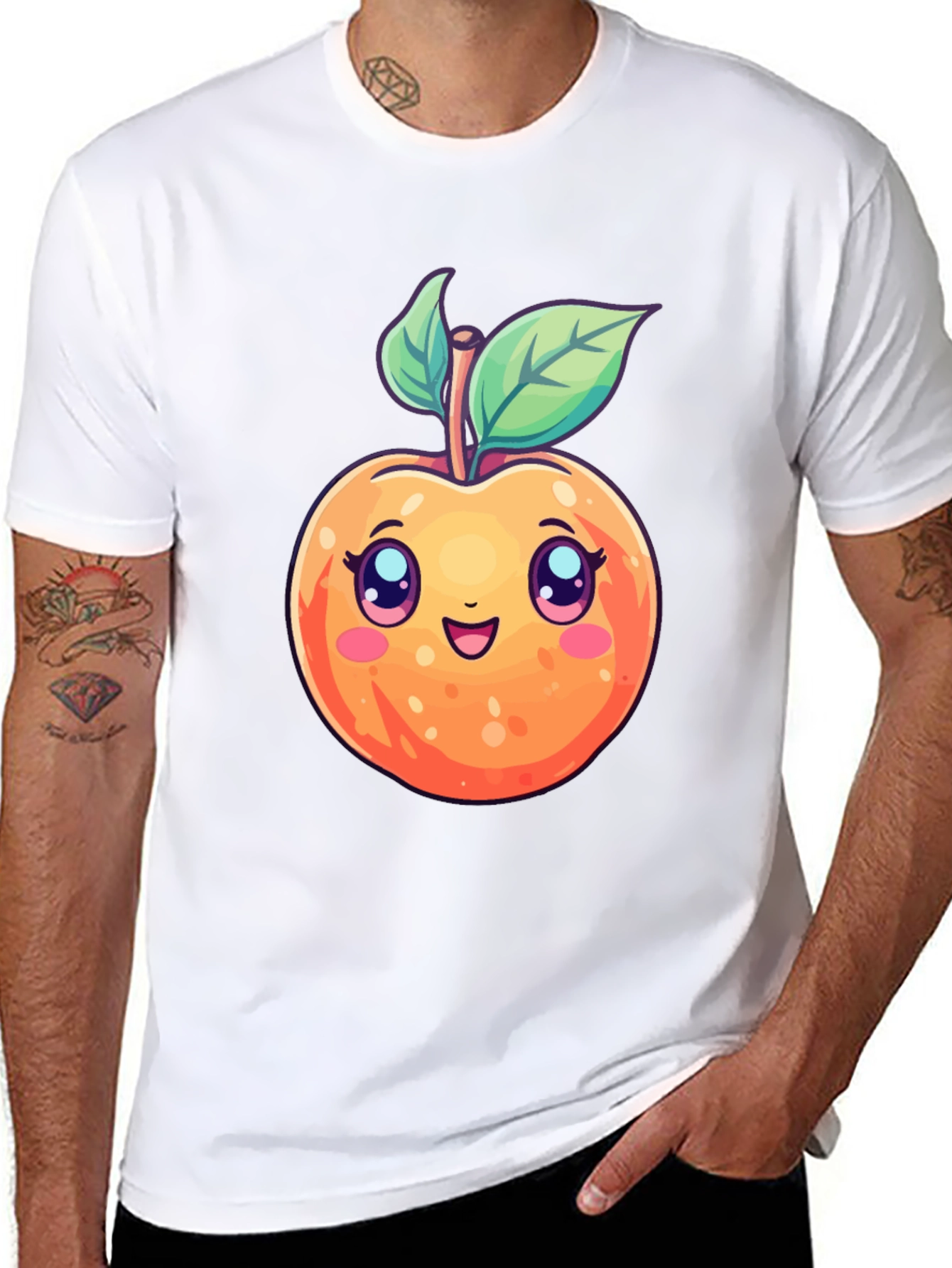 Cute Cartoon Peach Black T-Shirt