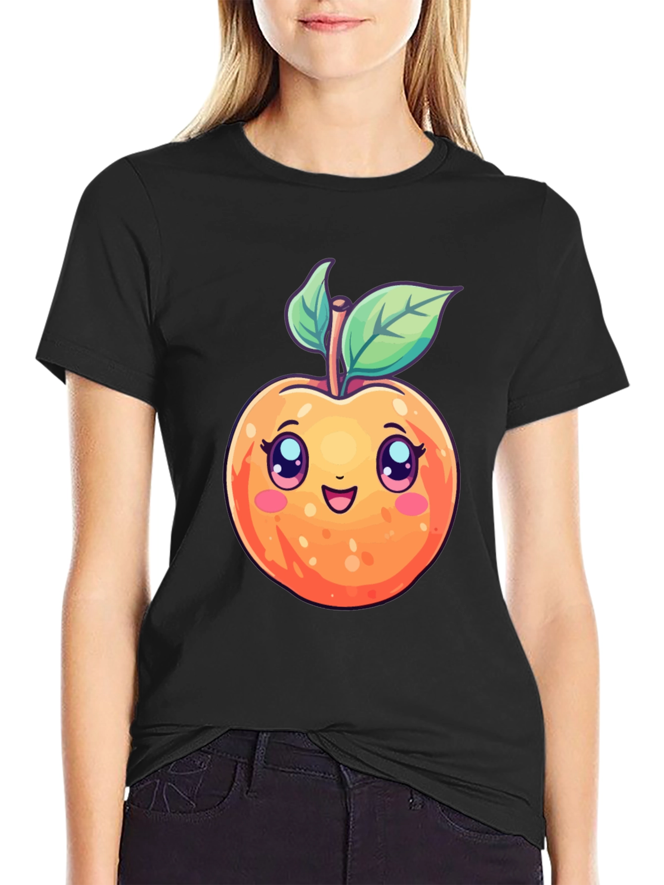 Cute Cartoon Peach Black T-Shirt