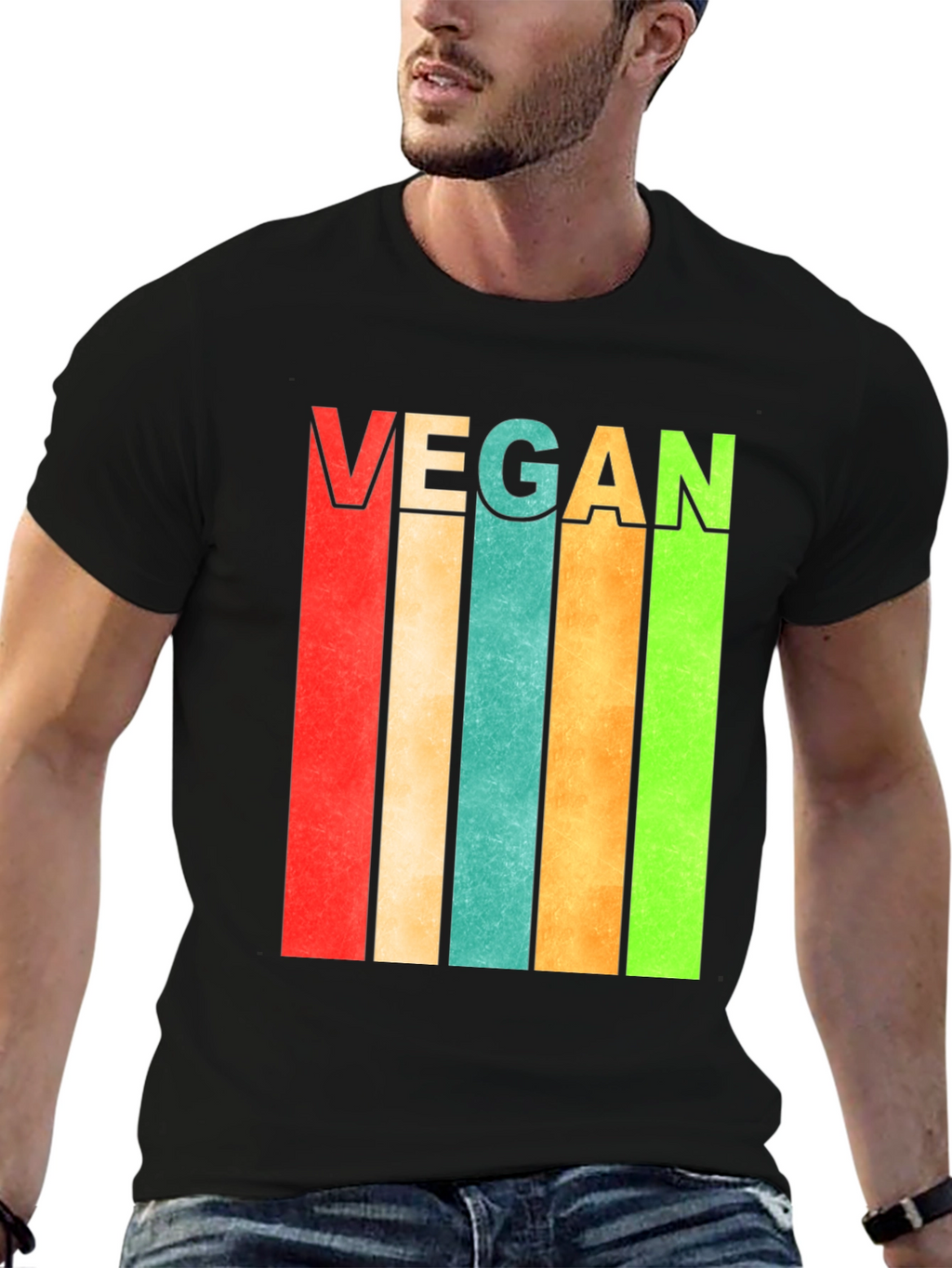 Retro Vegan Striped T-Shirt - Bold Statement Tee