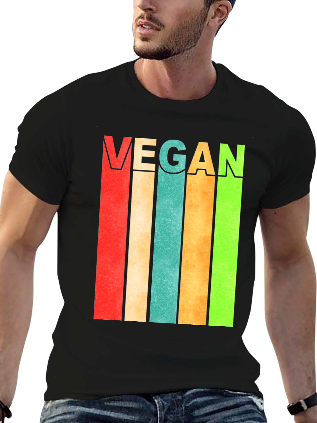 Retro Vegan Striped T-Shirt - Bold Statement Tee