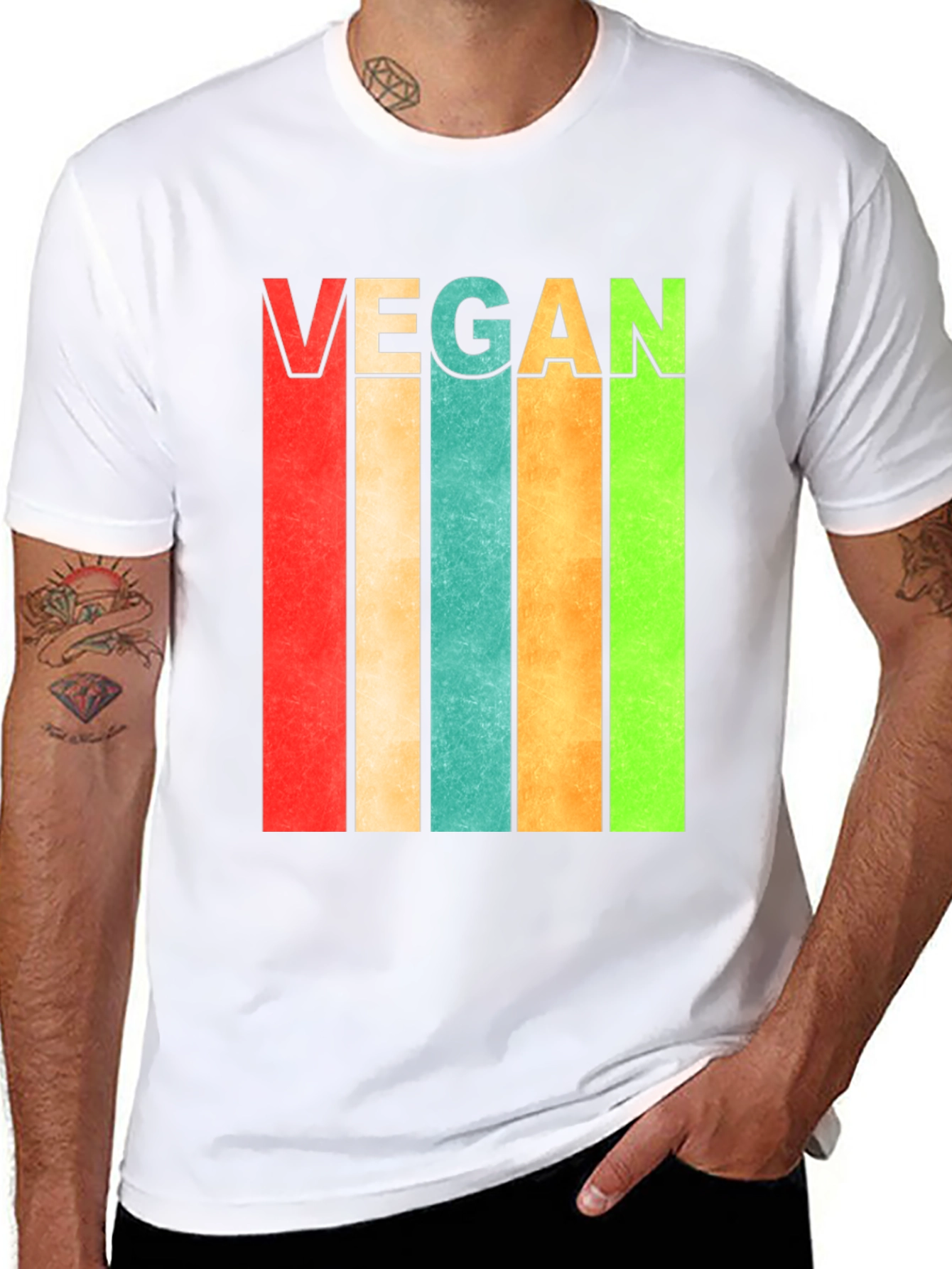Retro Vegan Striped T-Shirt - Bold Statement Tee
